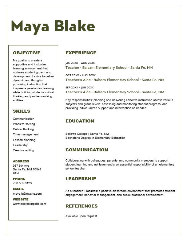 Free resume template example 1