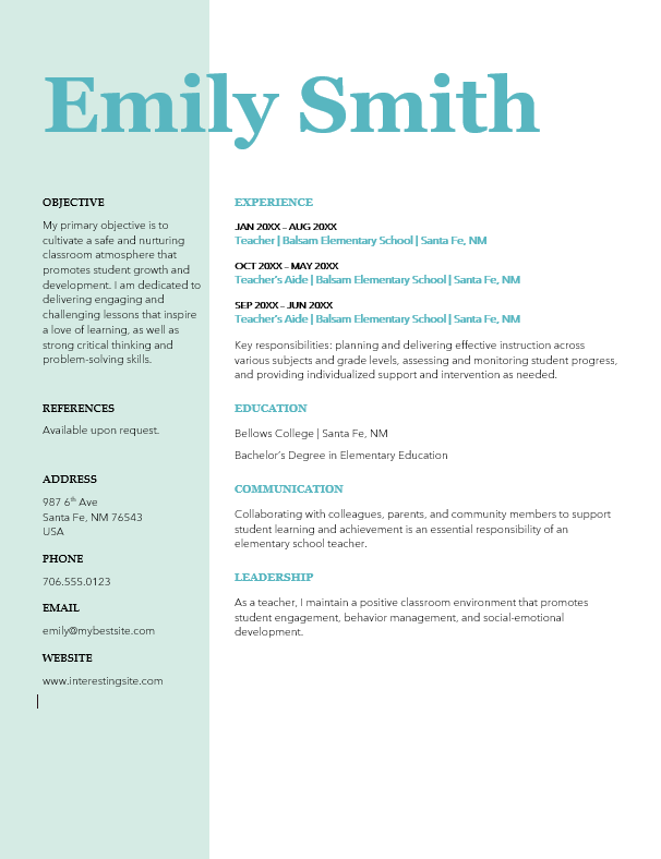 Free resume template example 2