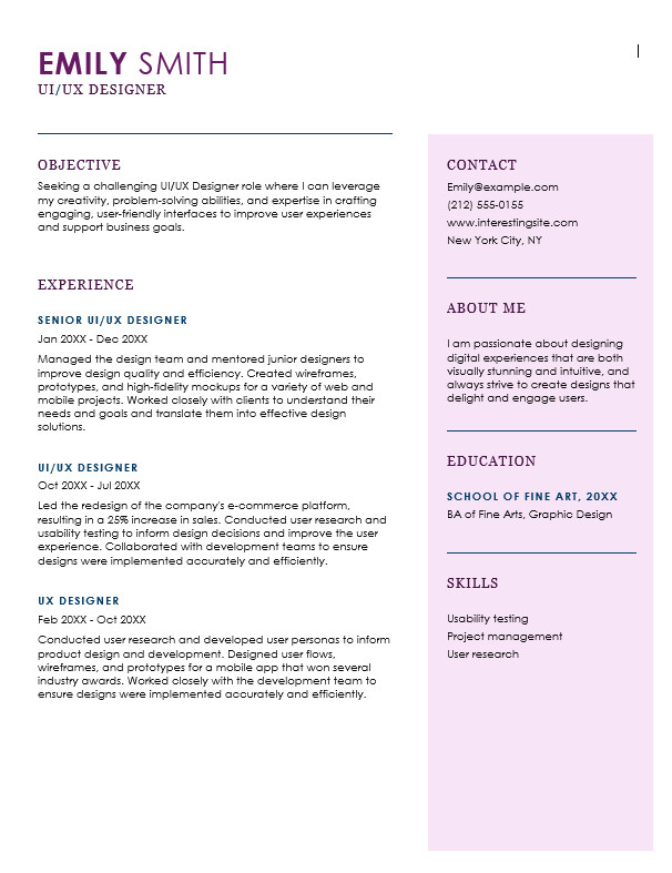 Free resume template example 4