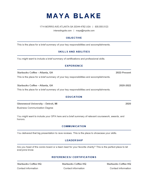 Free resume template example 5
