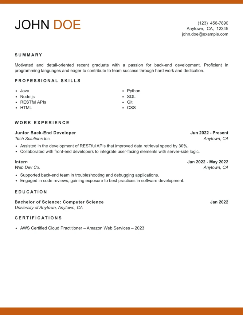 Entry level resume template Example -3