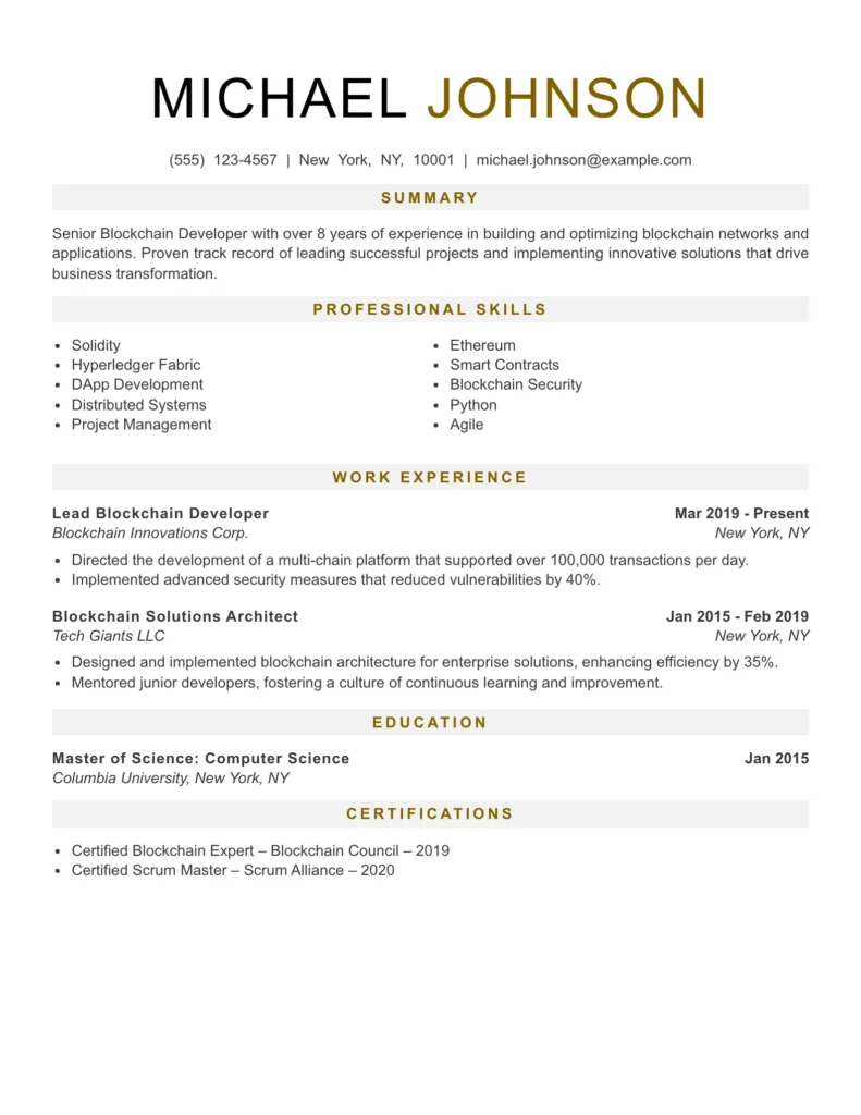 Senior Level Resume Template 3