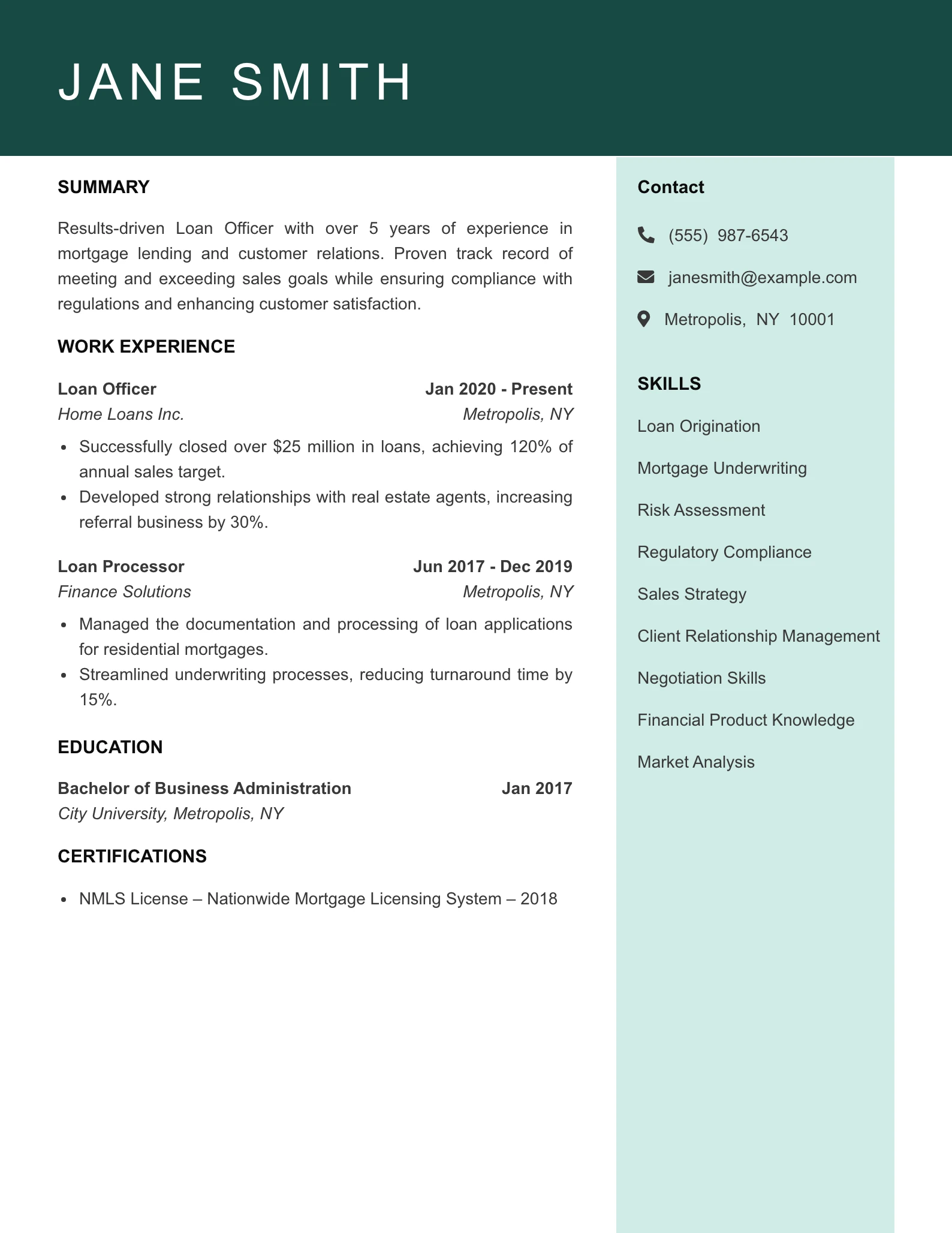 Loan Officer Resume