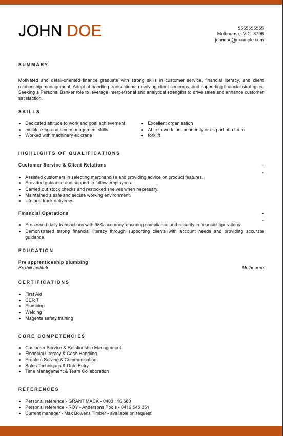 Functional Resume Format Example showing a resume for recent grad. 