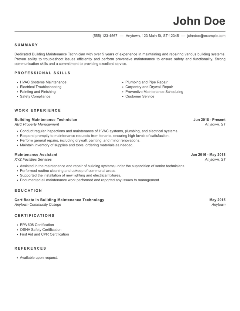 Building Maintenance Technician