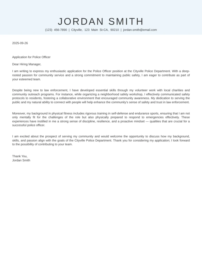 No Experience Cover Letter Template For Police Officer