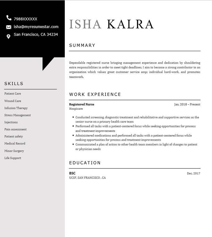 aRegistered nurse resume sample