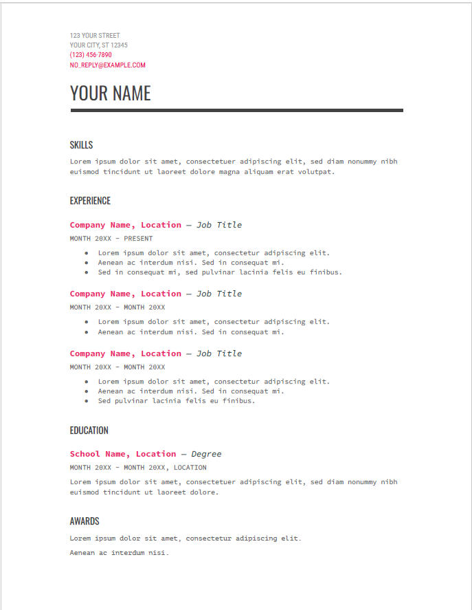 this image is an example of "Modern writer" google docs resume templates