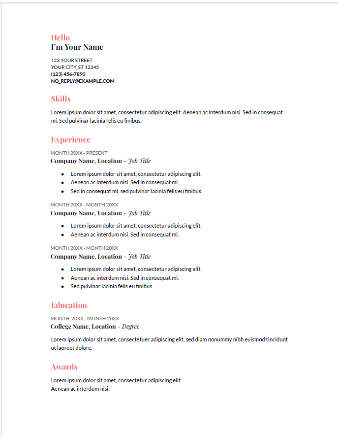 Google docs resume templates