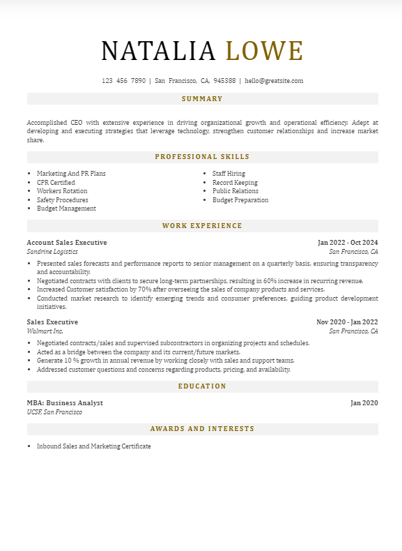 Resume Example Showing "Unique Skills For Resume"