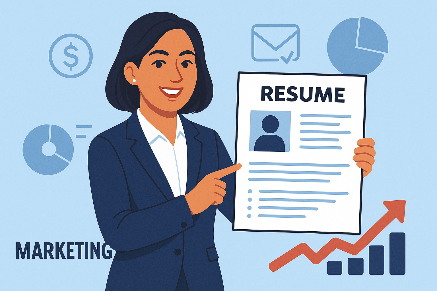 Featured image for article on marketing resume examples