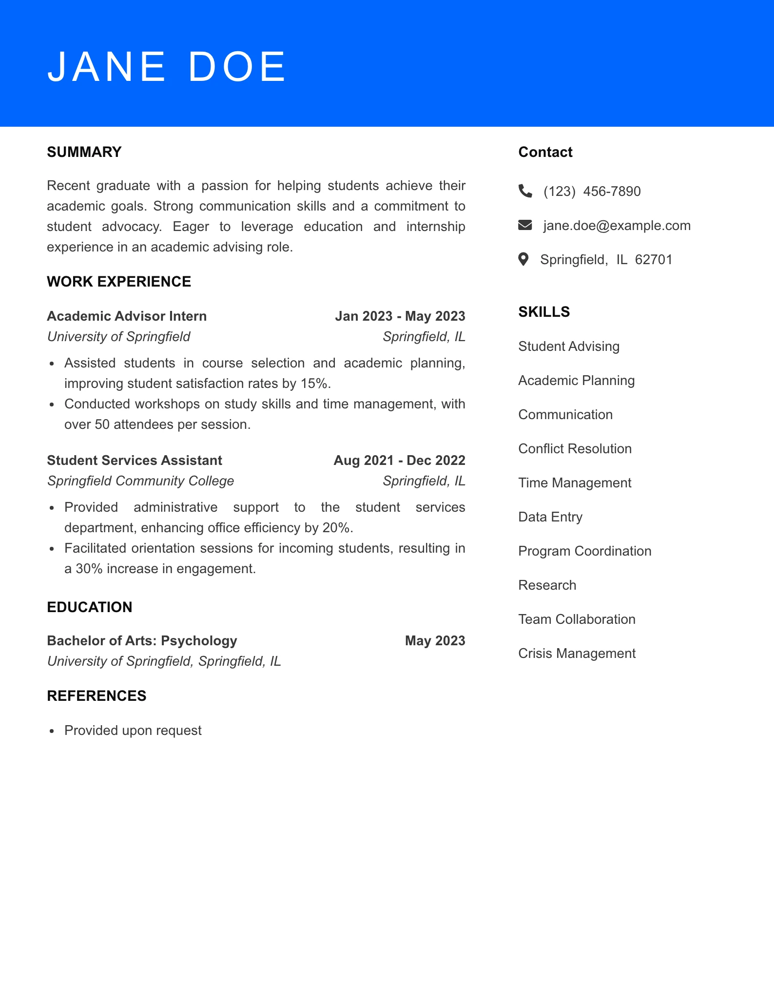 Selected Academic Advisor Resume