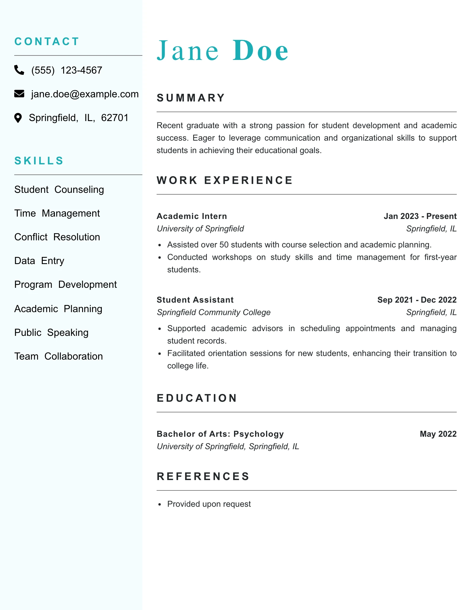 Entry Level Academic Advisor Resume Example