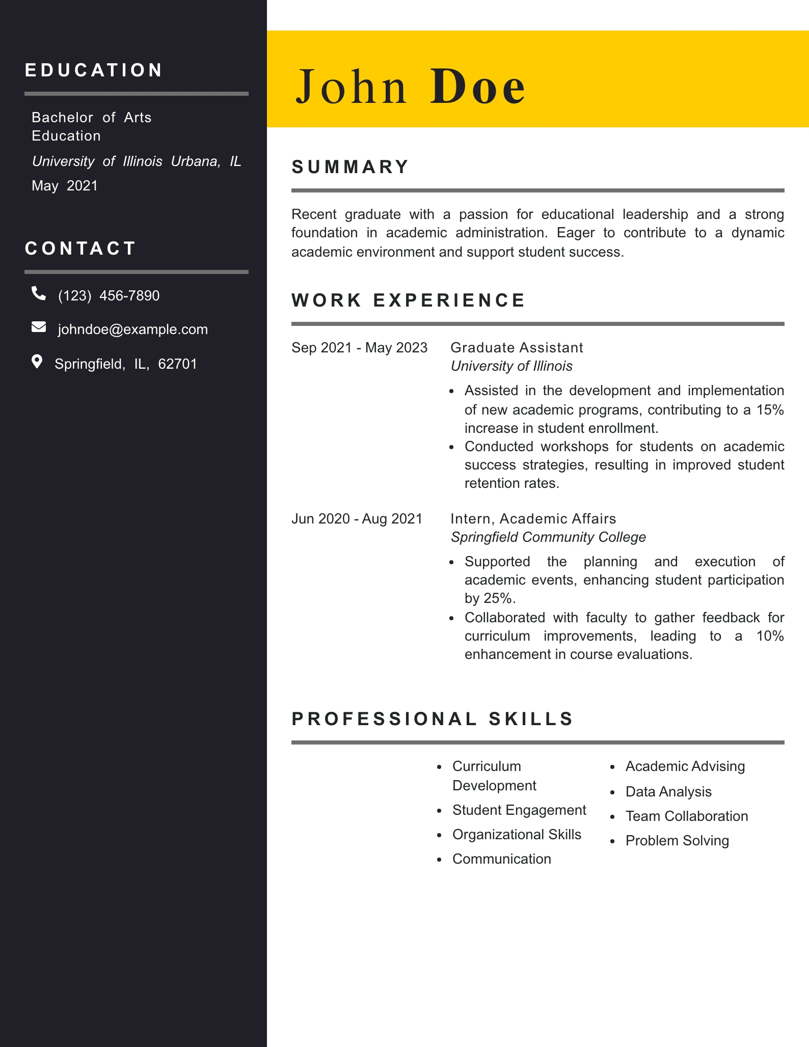 Entry Level Academic Dean Resume Example