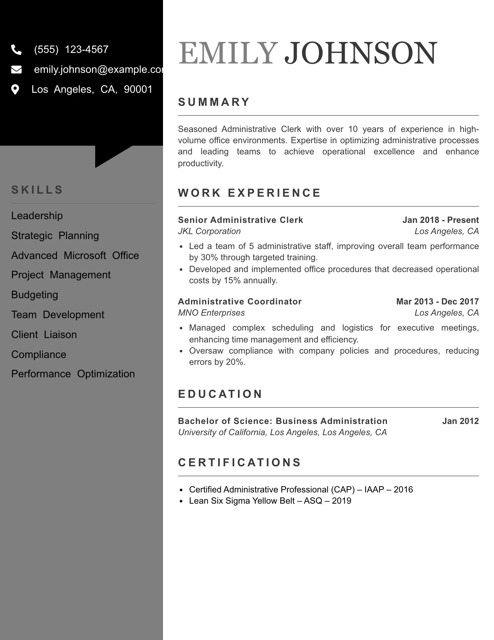 Administrative Clerk Resume My Resume Star