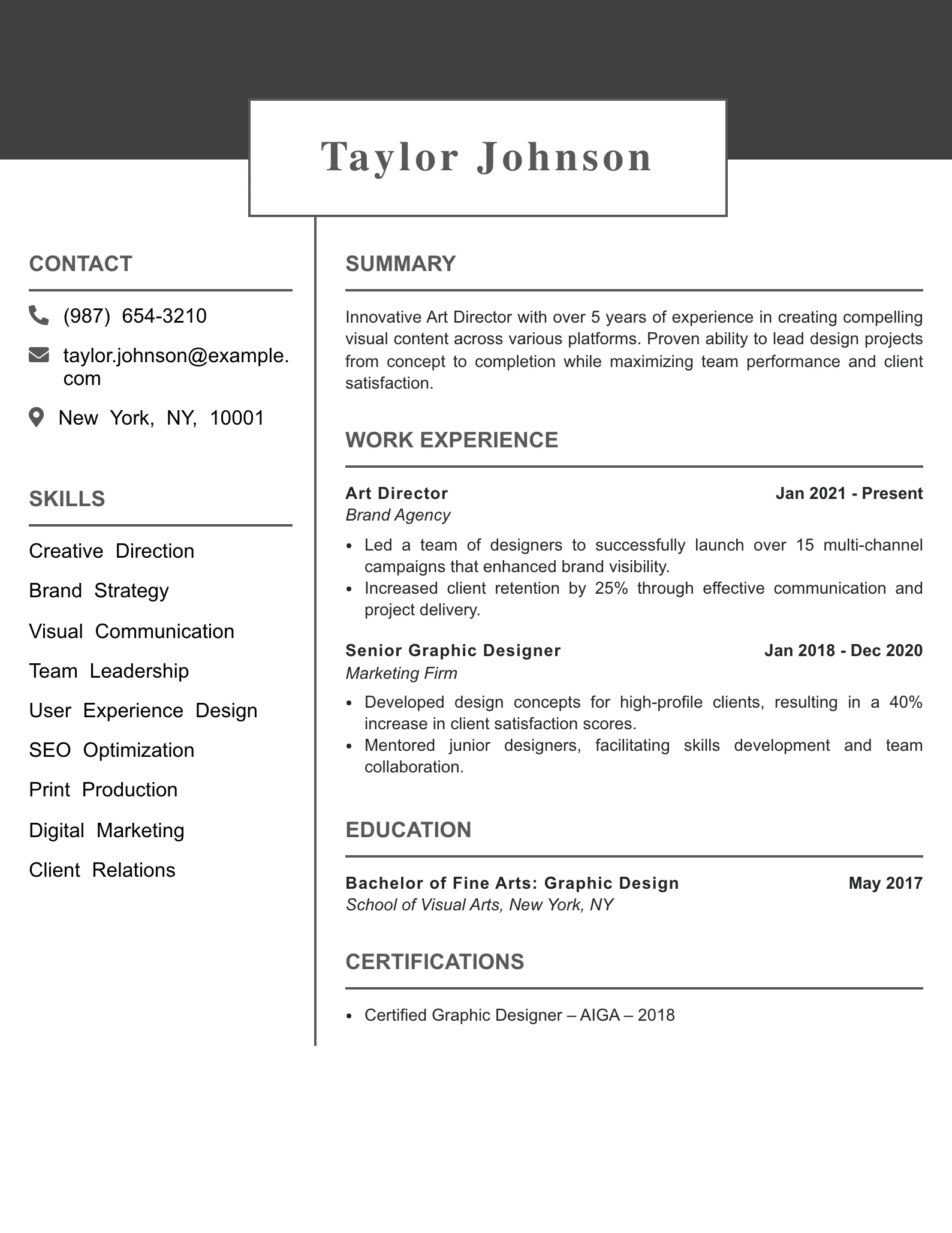 Mid Level Art Director Resume Example