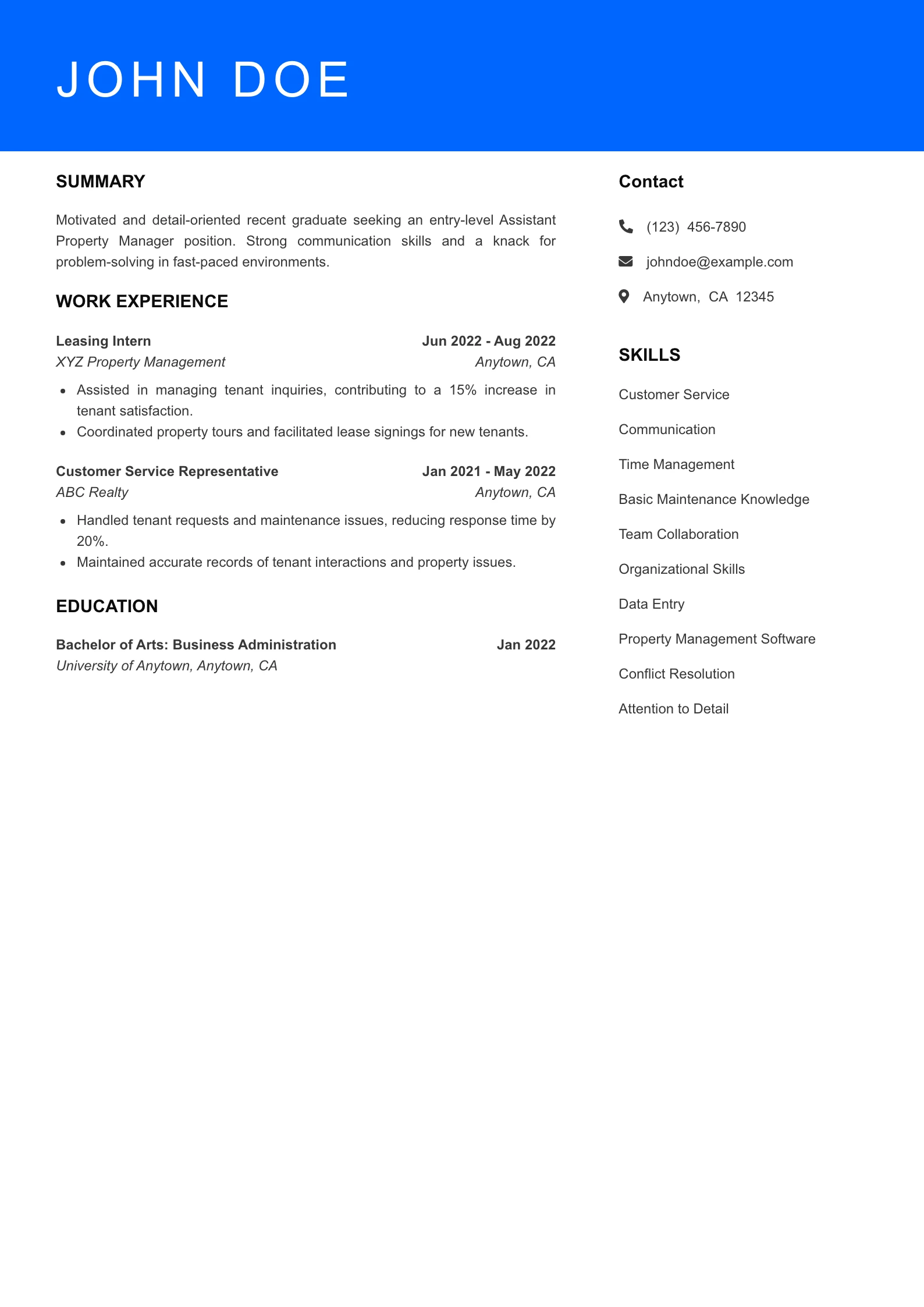 Selected Assistant Property Manager Resume