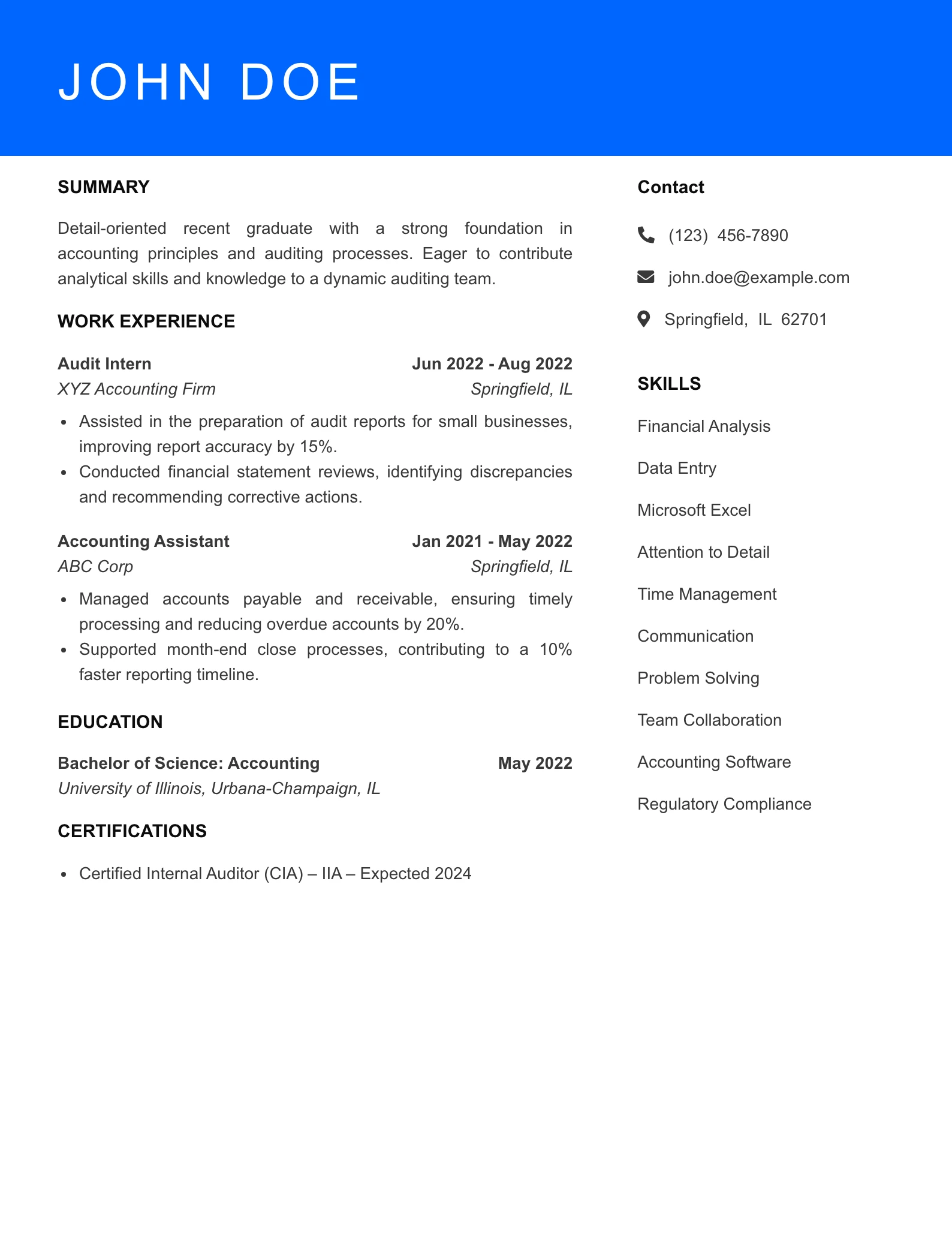 Selected Auditor Resume