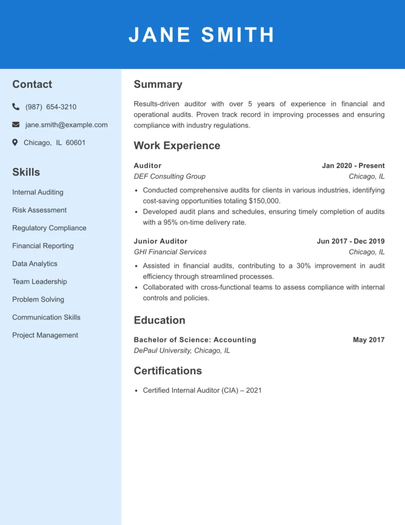 Classic Blue Resume Template for young professionals