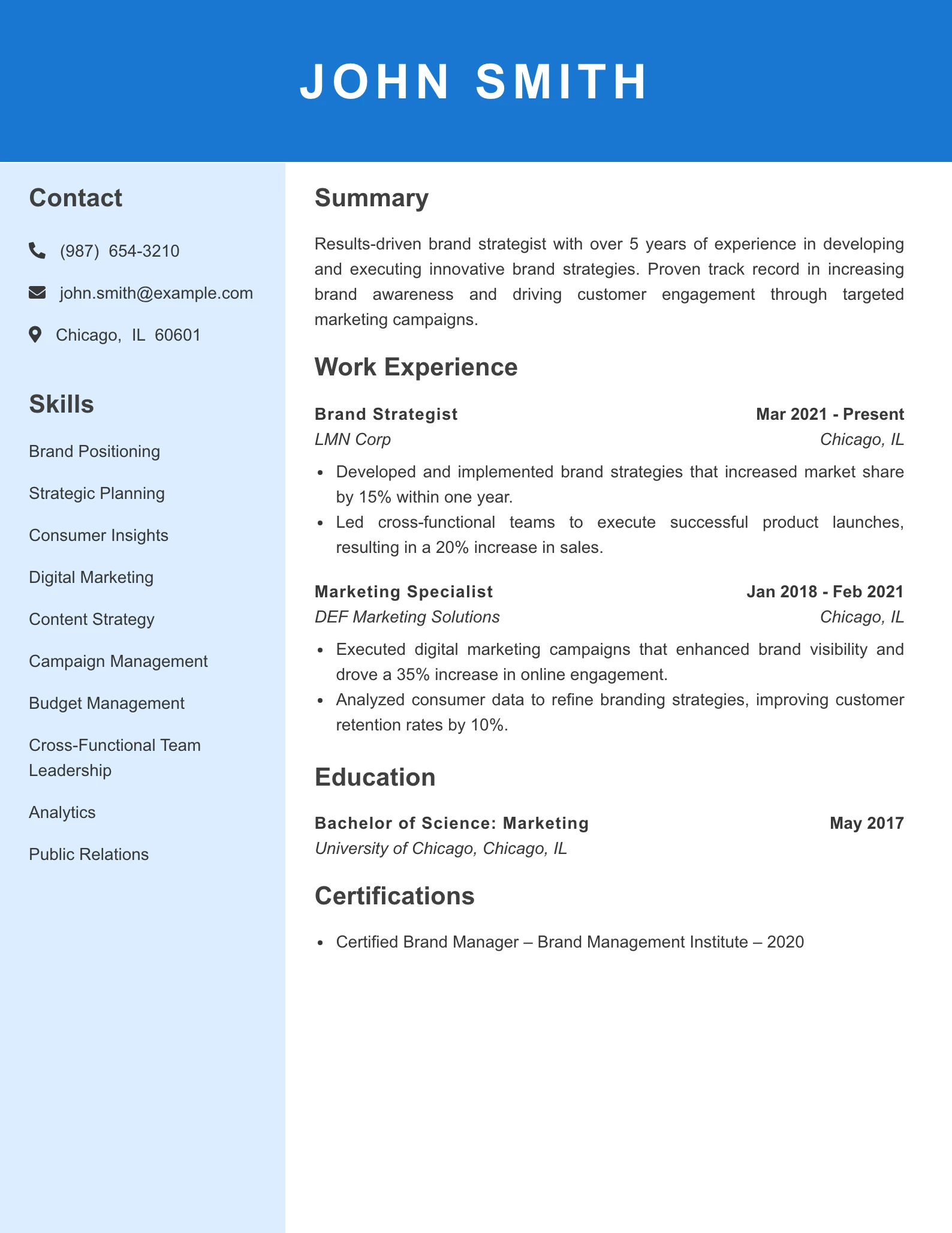 Mid Level Brand Strategist Resume Example