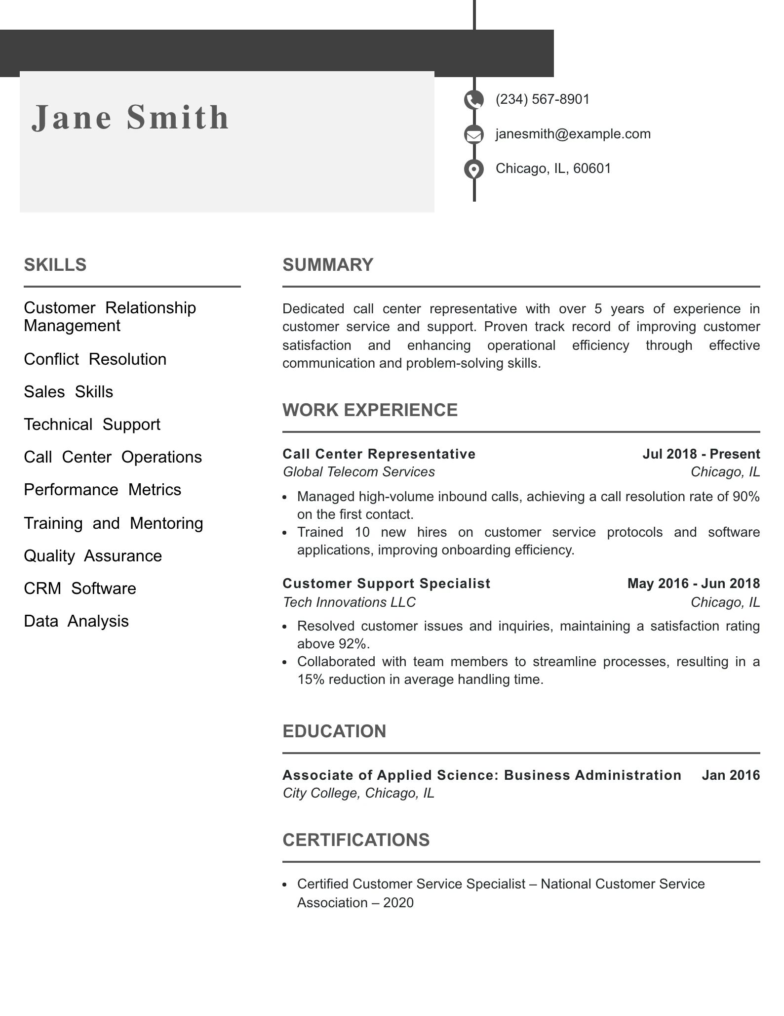 Mid Level Call Center Rep Resume Example
