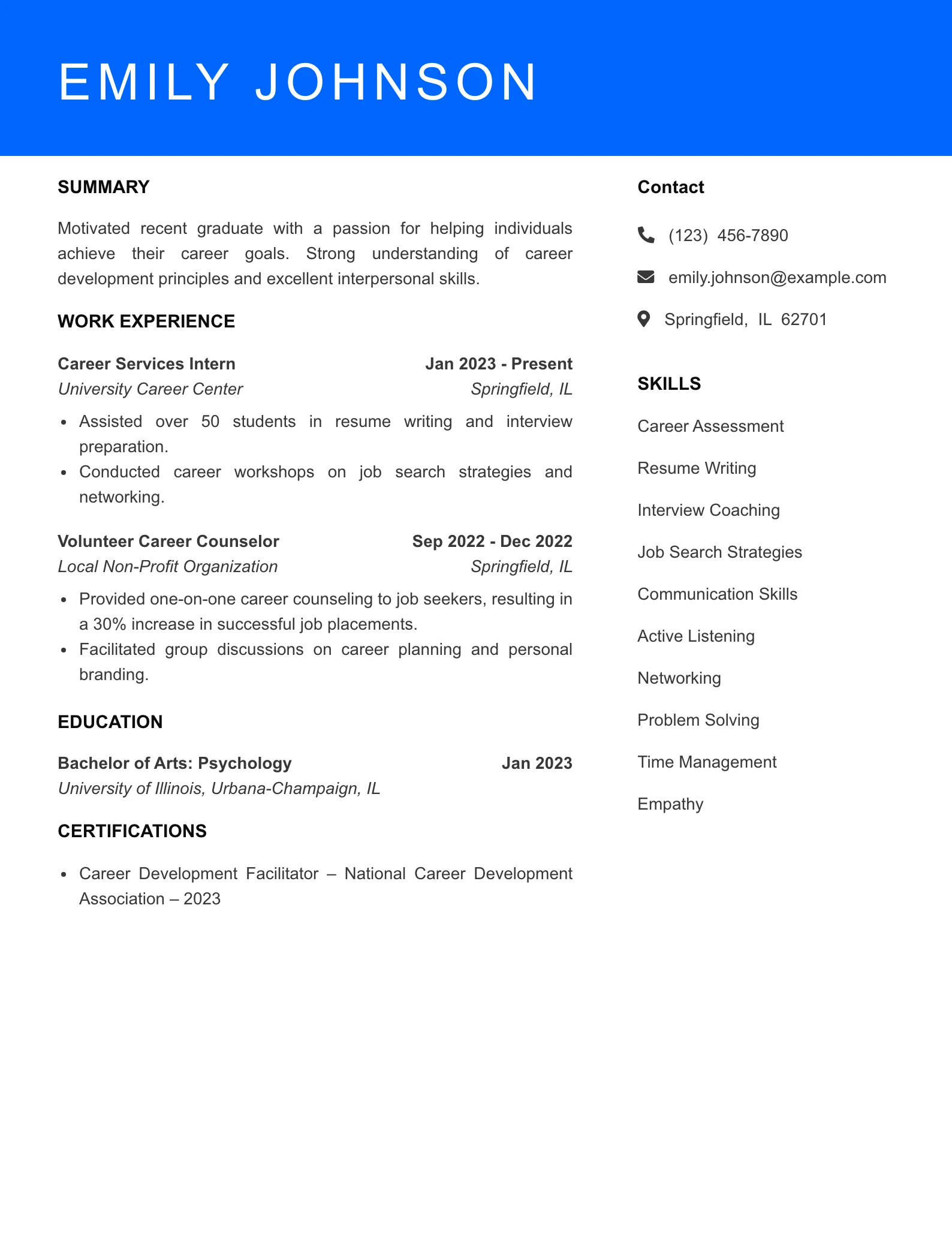 Selected Career Counselor Resume