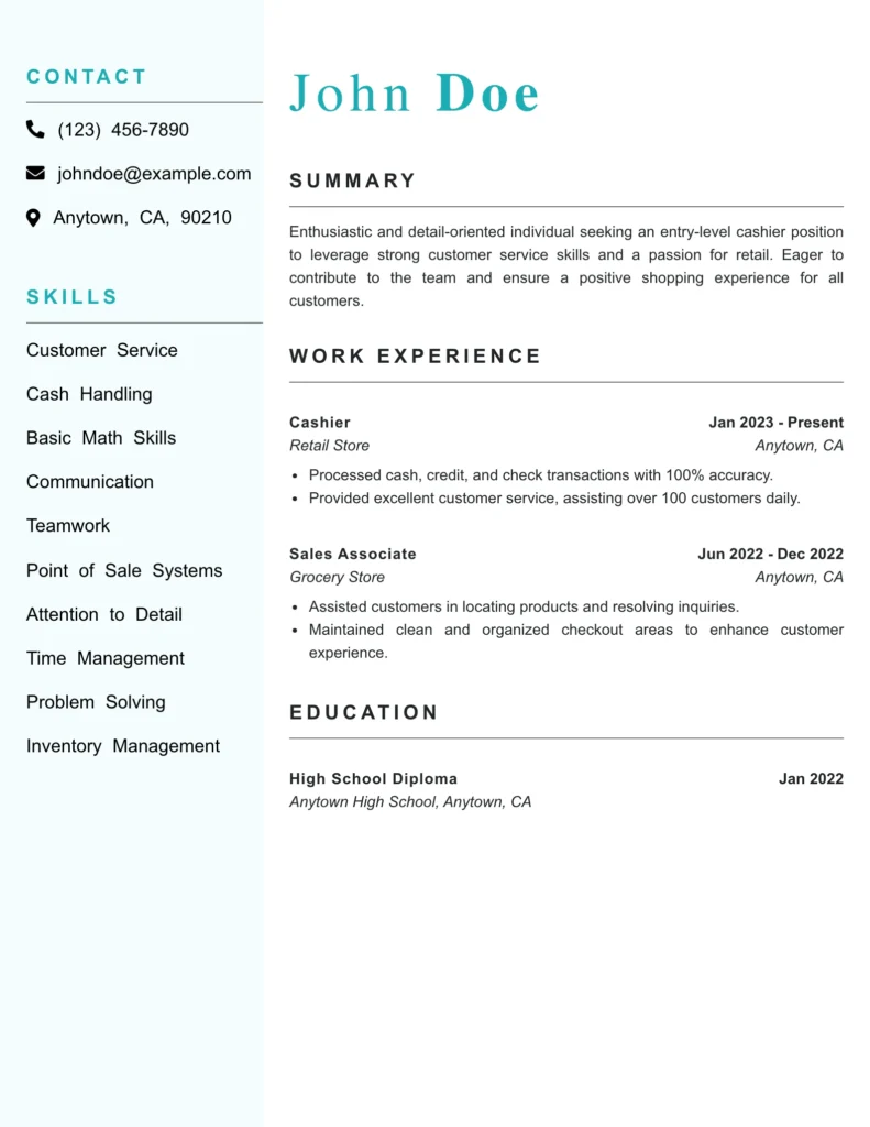 Cashier Resume Templates