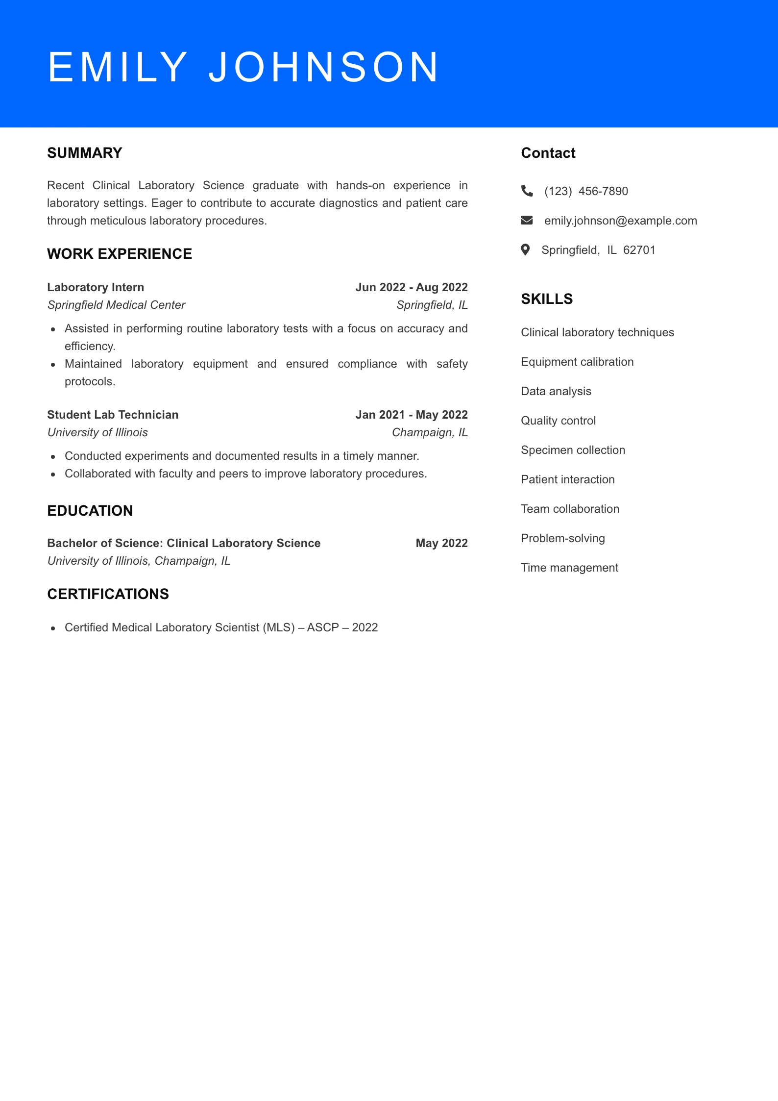 Entry Level Resume Preview