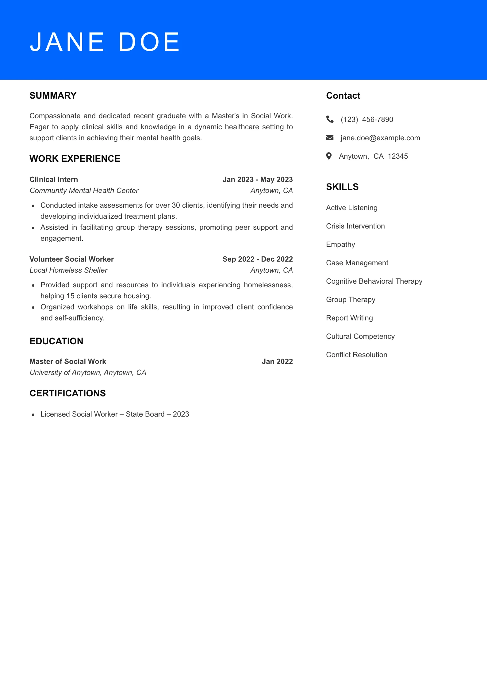 Entry Level Resume Preview