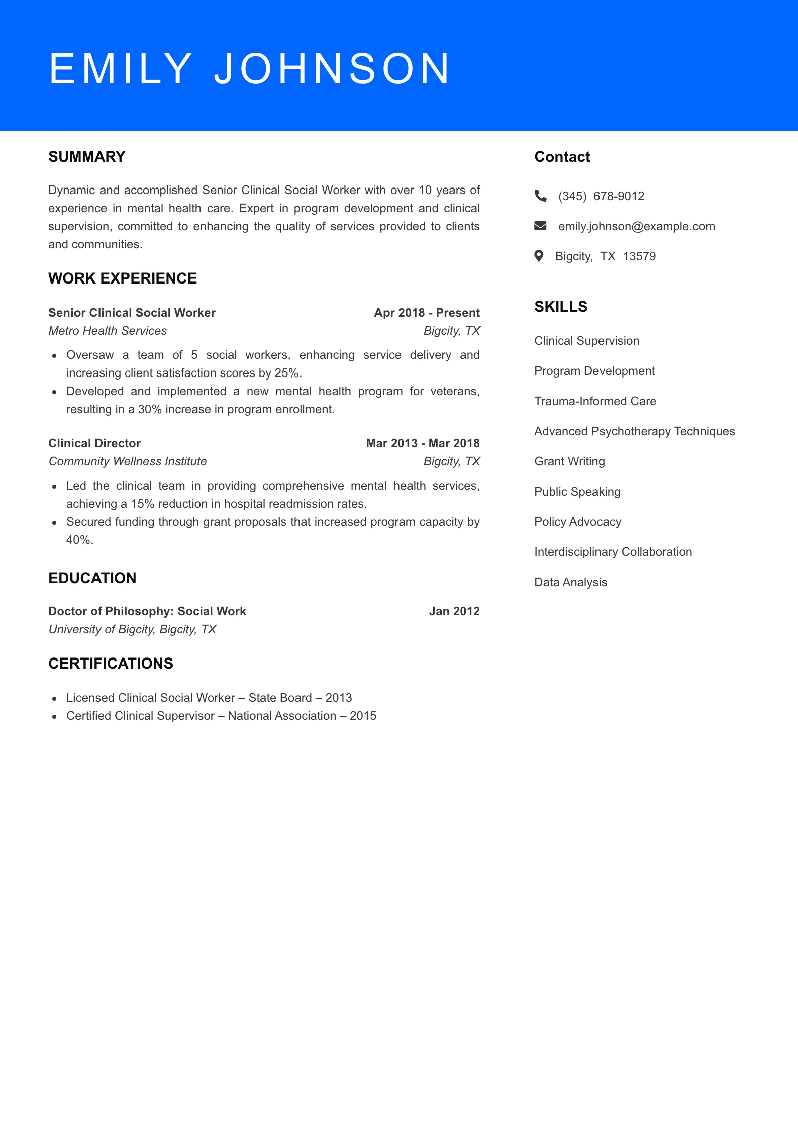 Senior Level Resume Preview