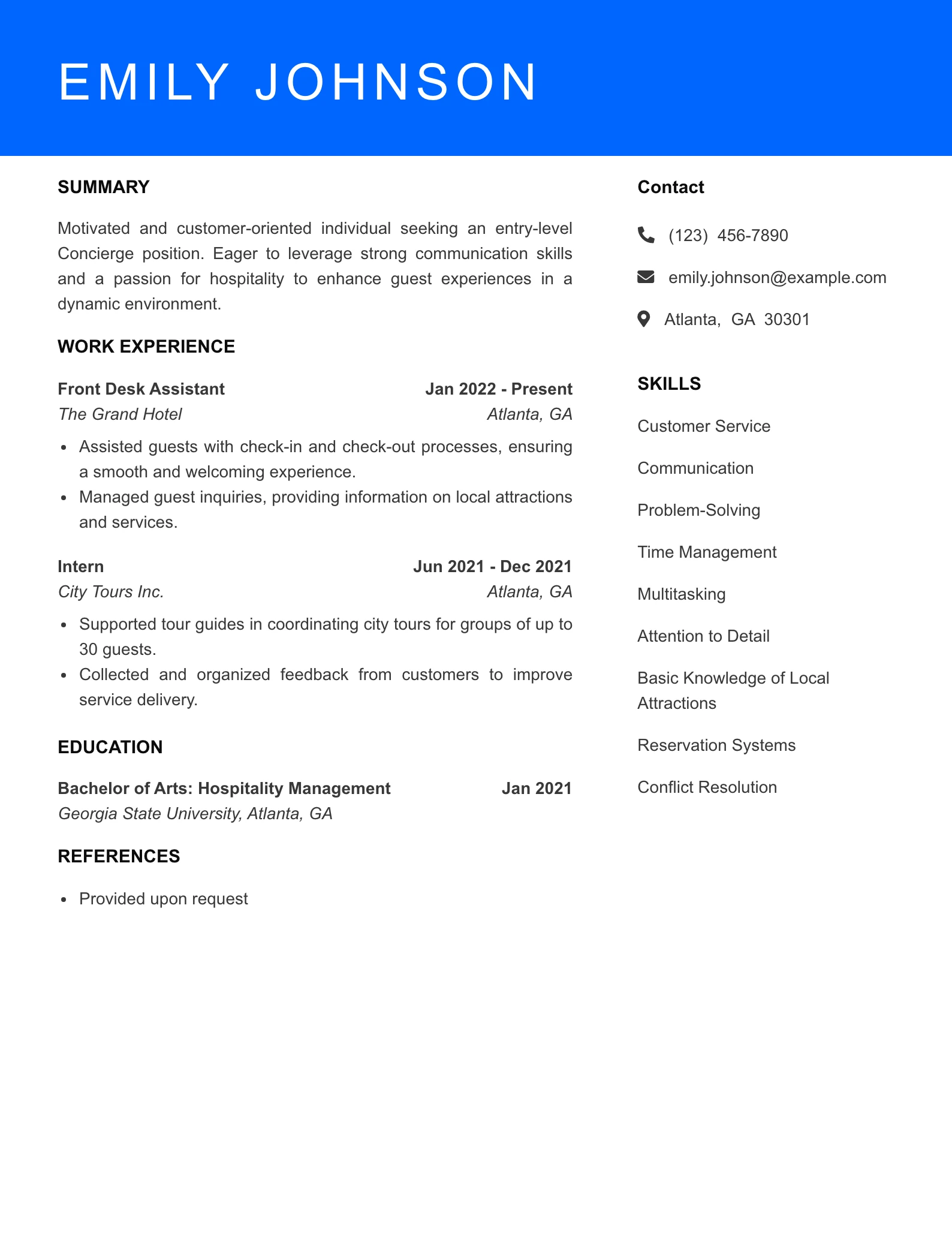 Selected Concierge Resume
