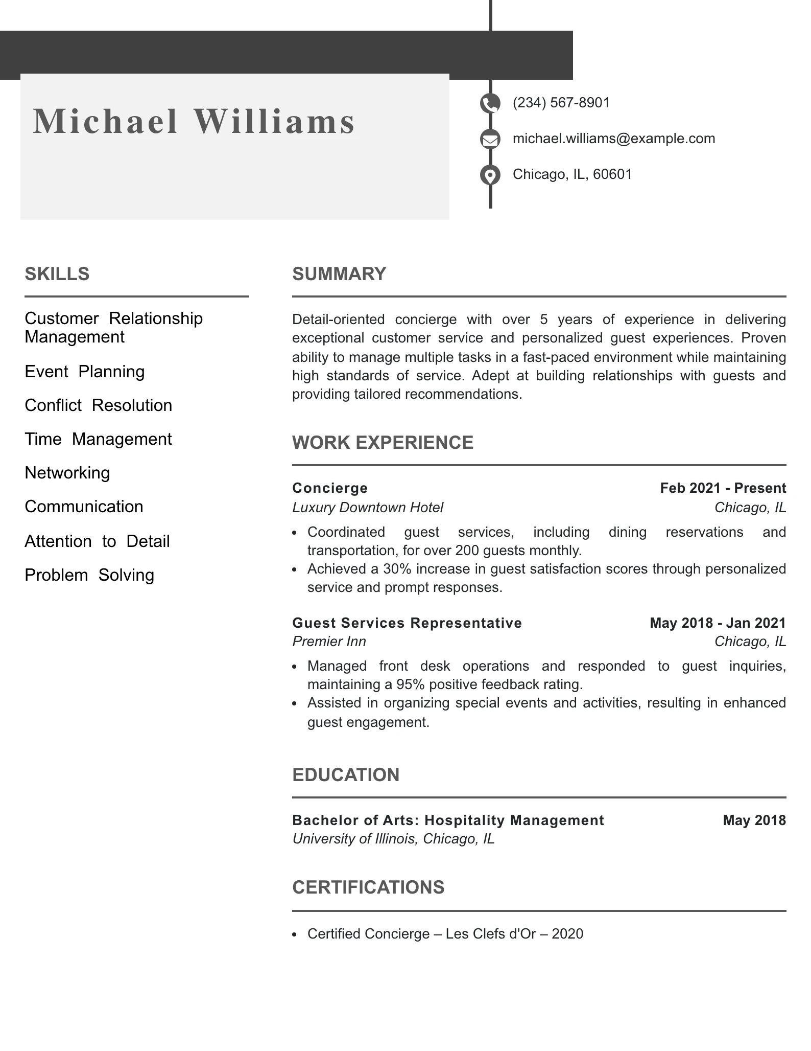 Mid Level Concierge Resume Example