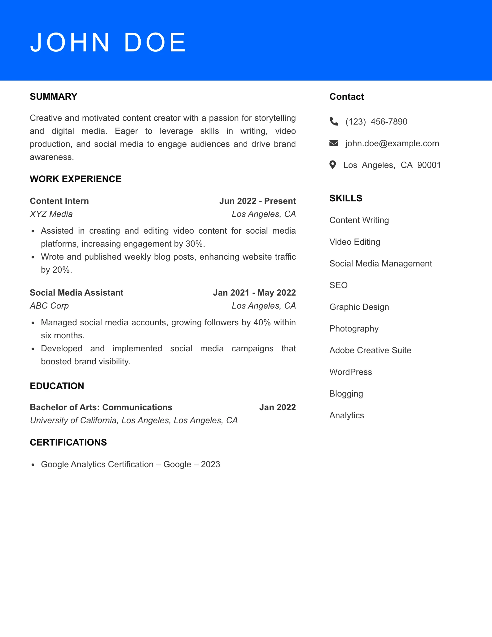 Entry Level Resume Preview