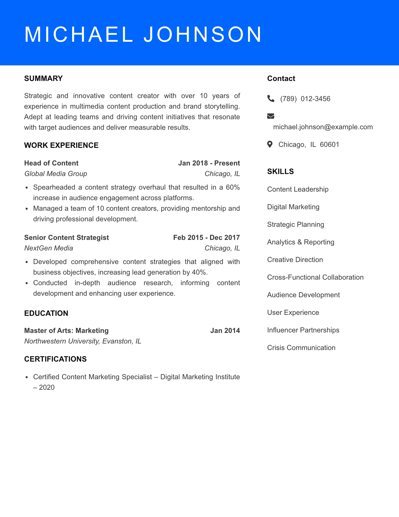 Senior Level Resume Preview