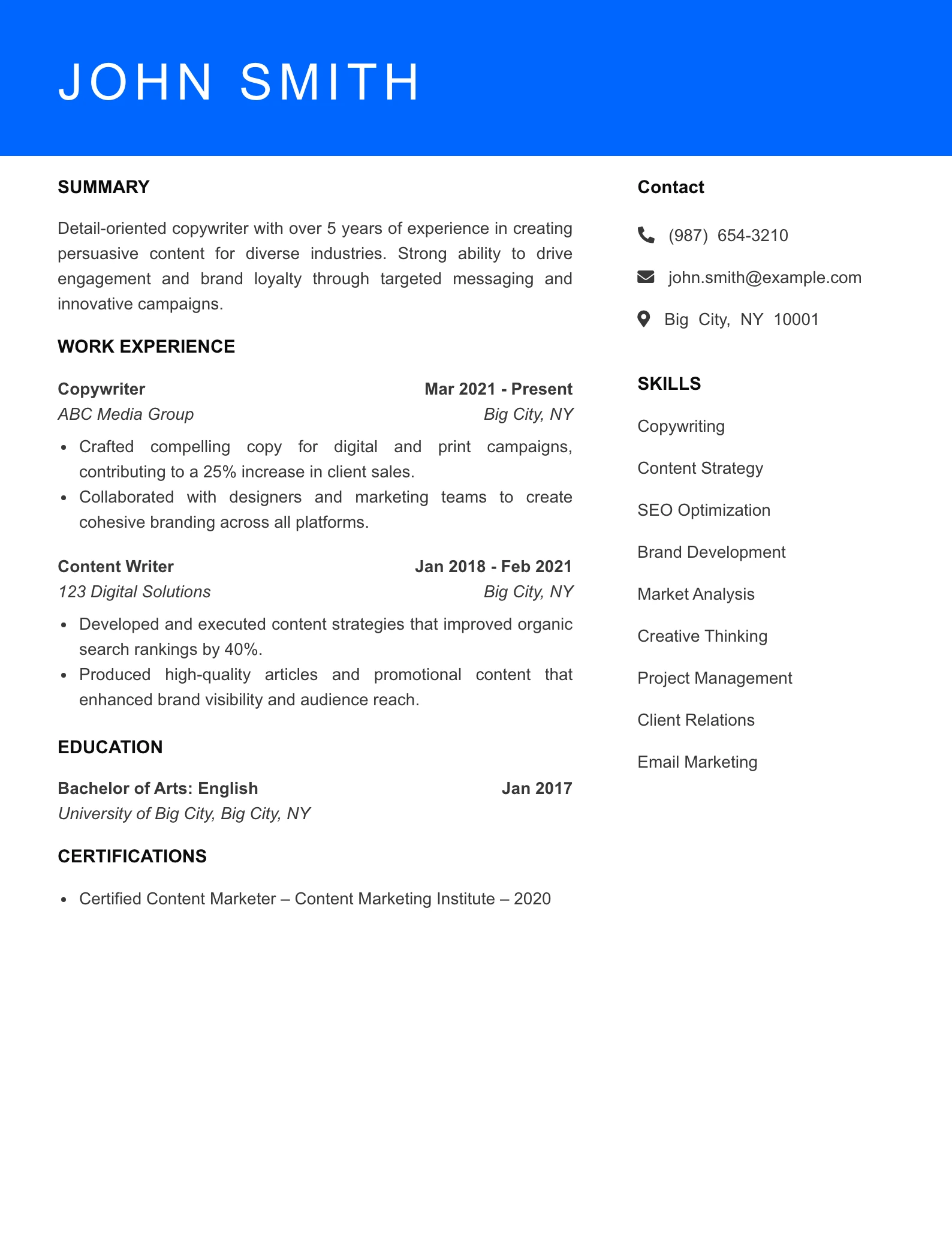Mid Level Resume Preview