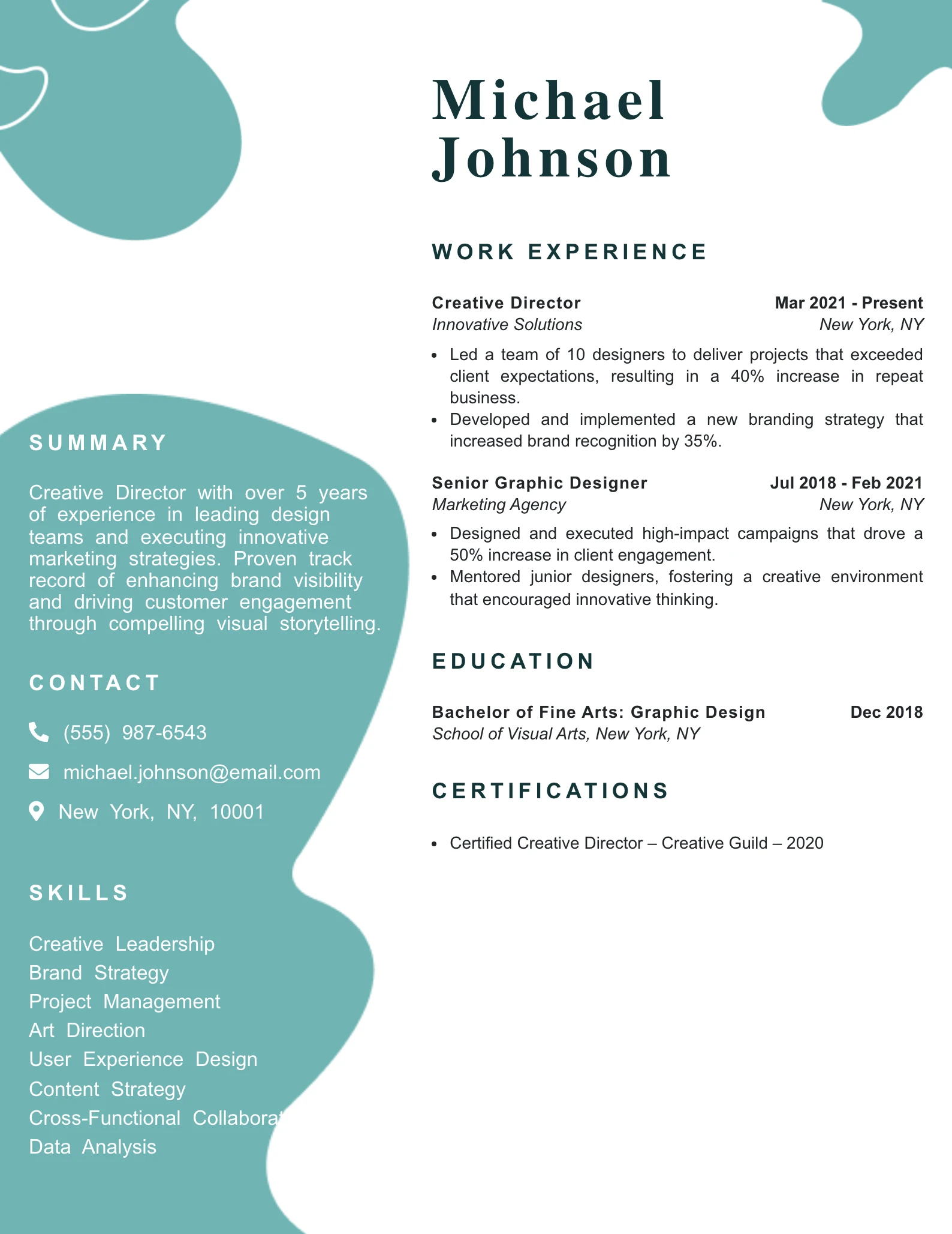 Mid Level Creative Director Resume Example