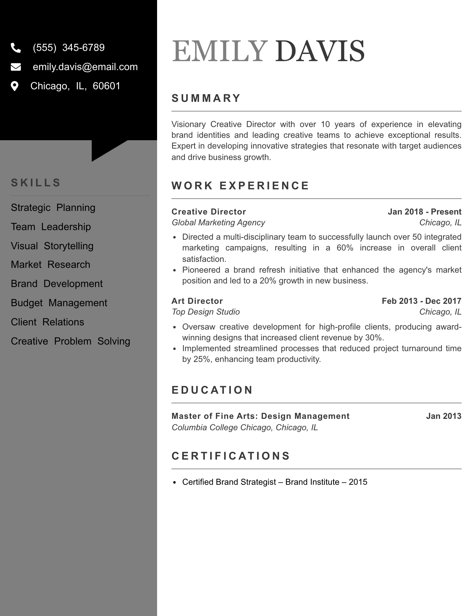 Senior Level Creative Director Resume Example