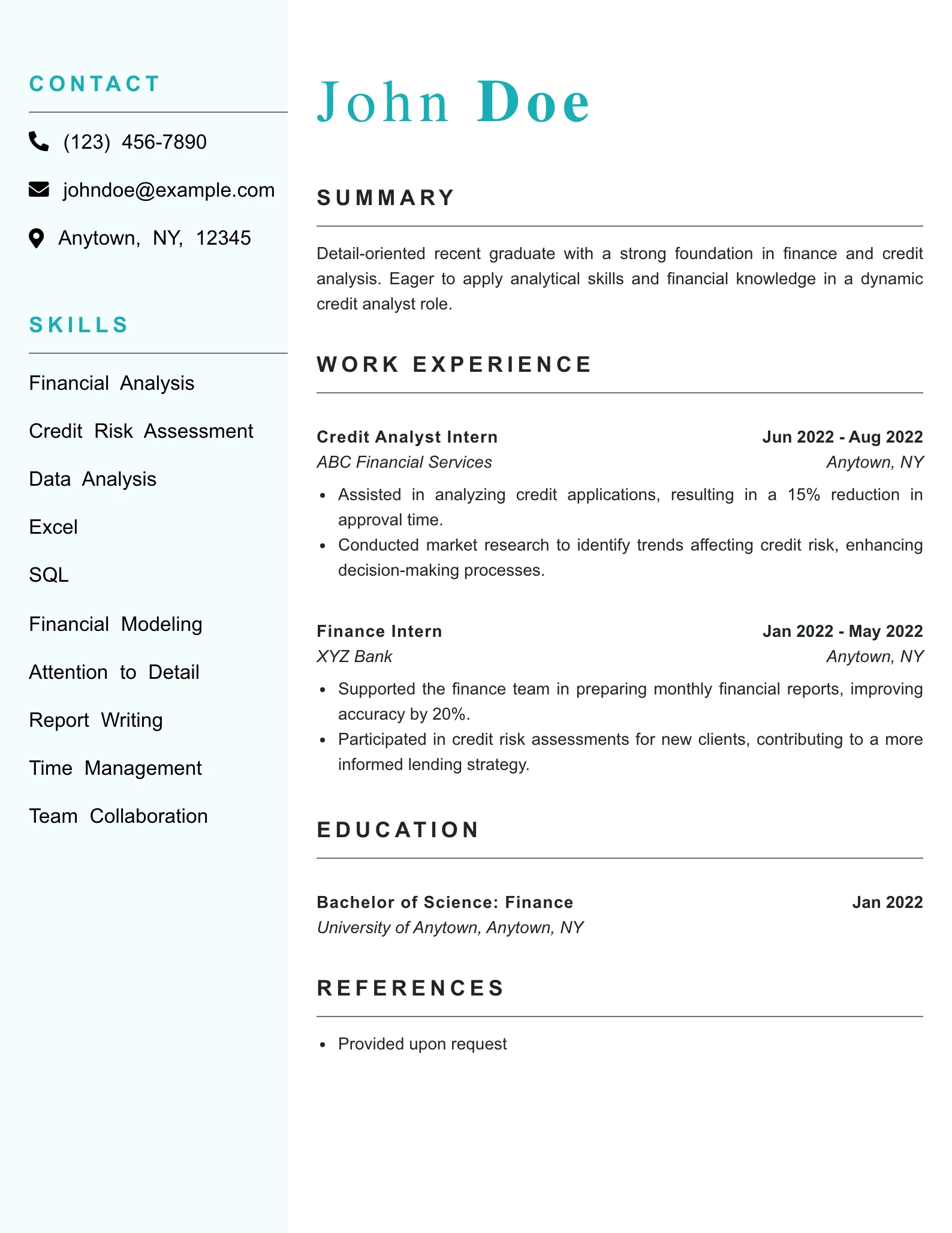 Entry Level Credit Analyst Resume Example