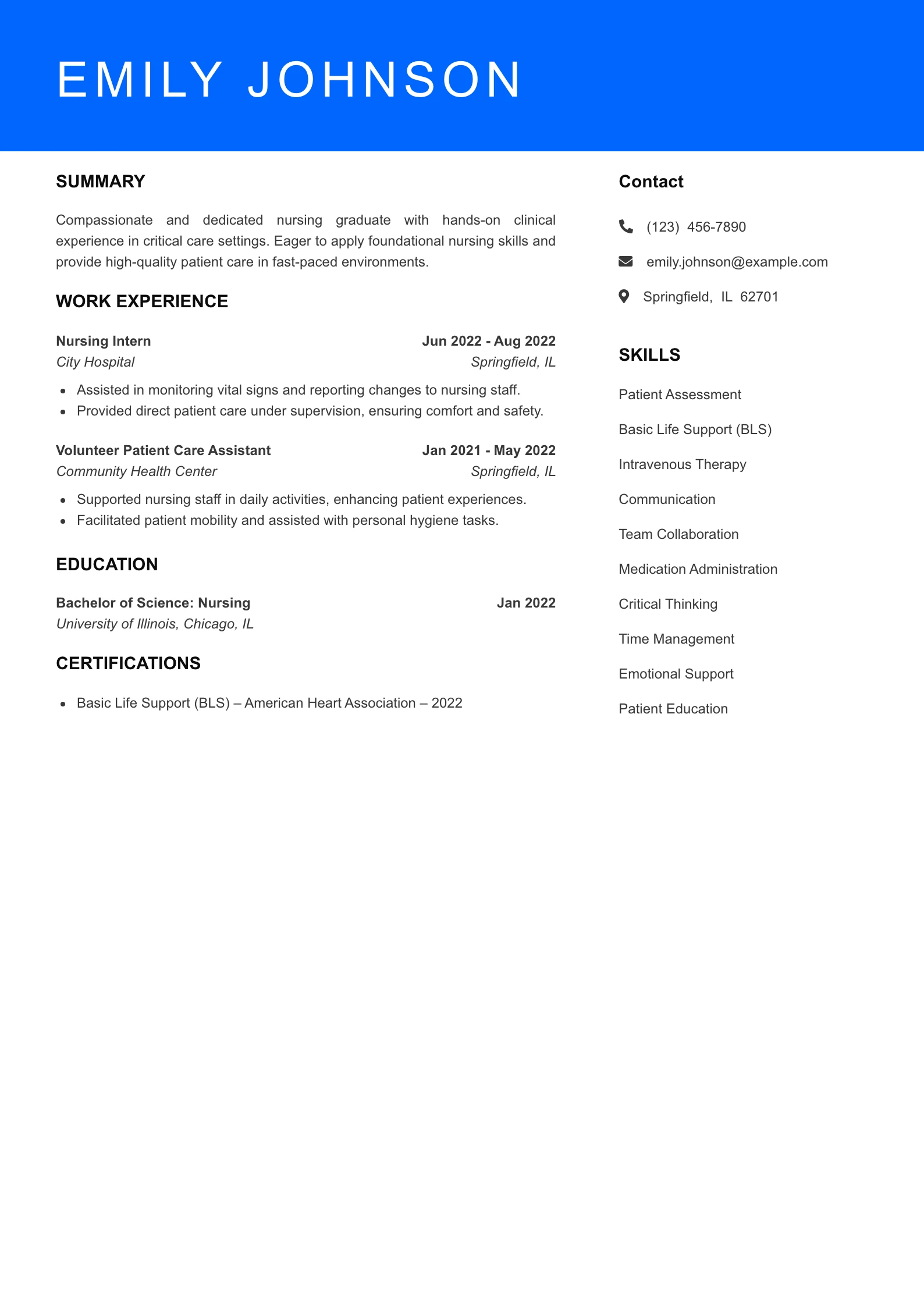 Selected Critical Care Nurse Resume