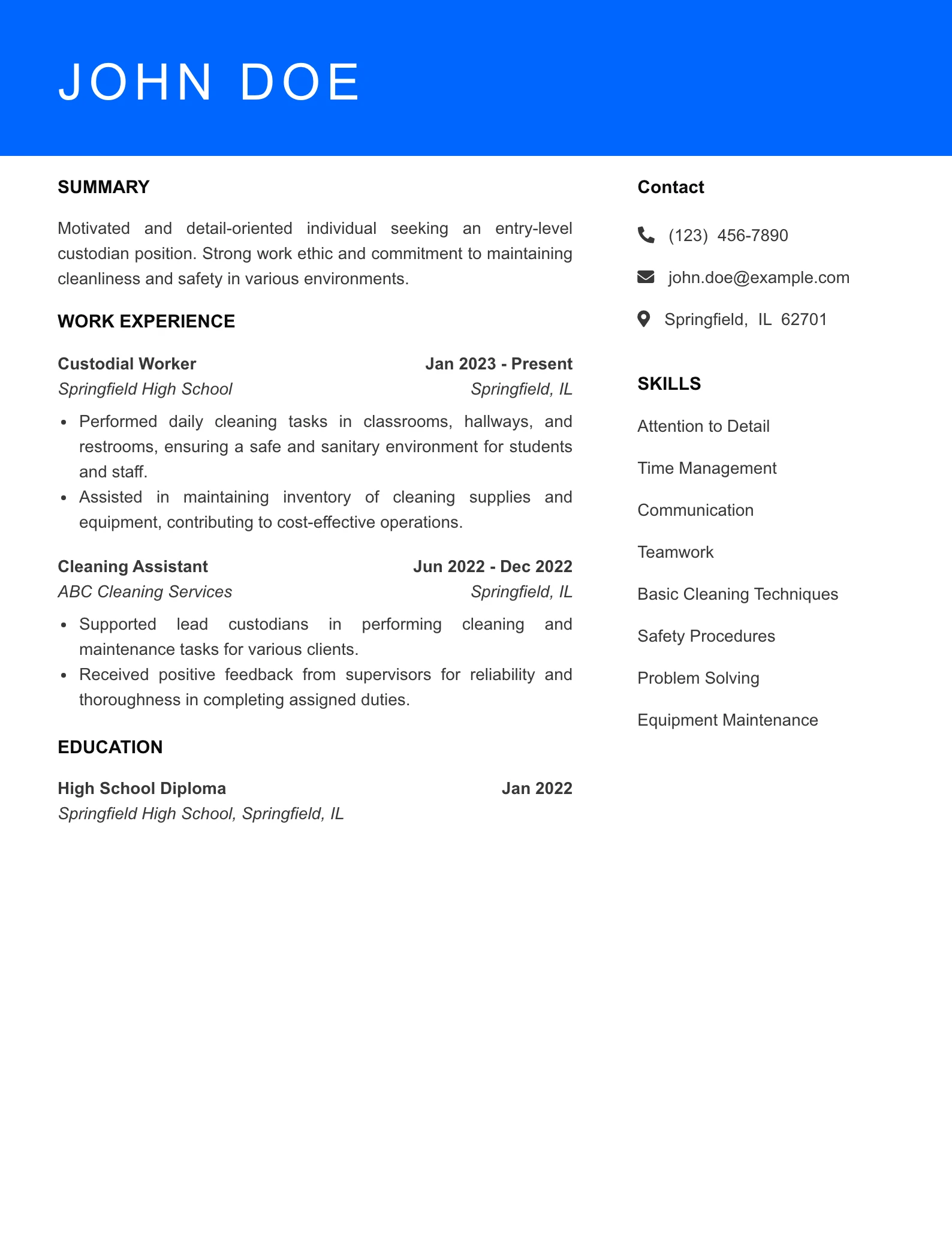 Selected Custodian Resume