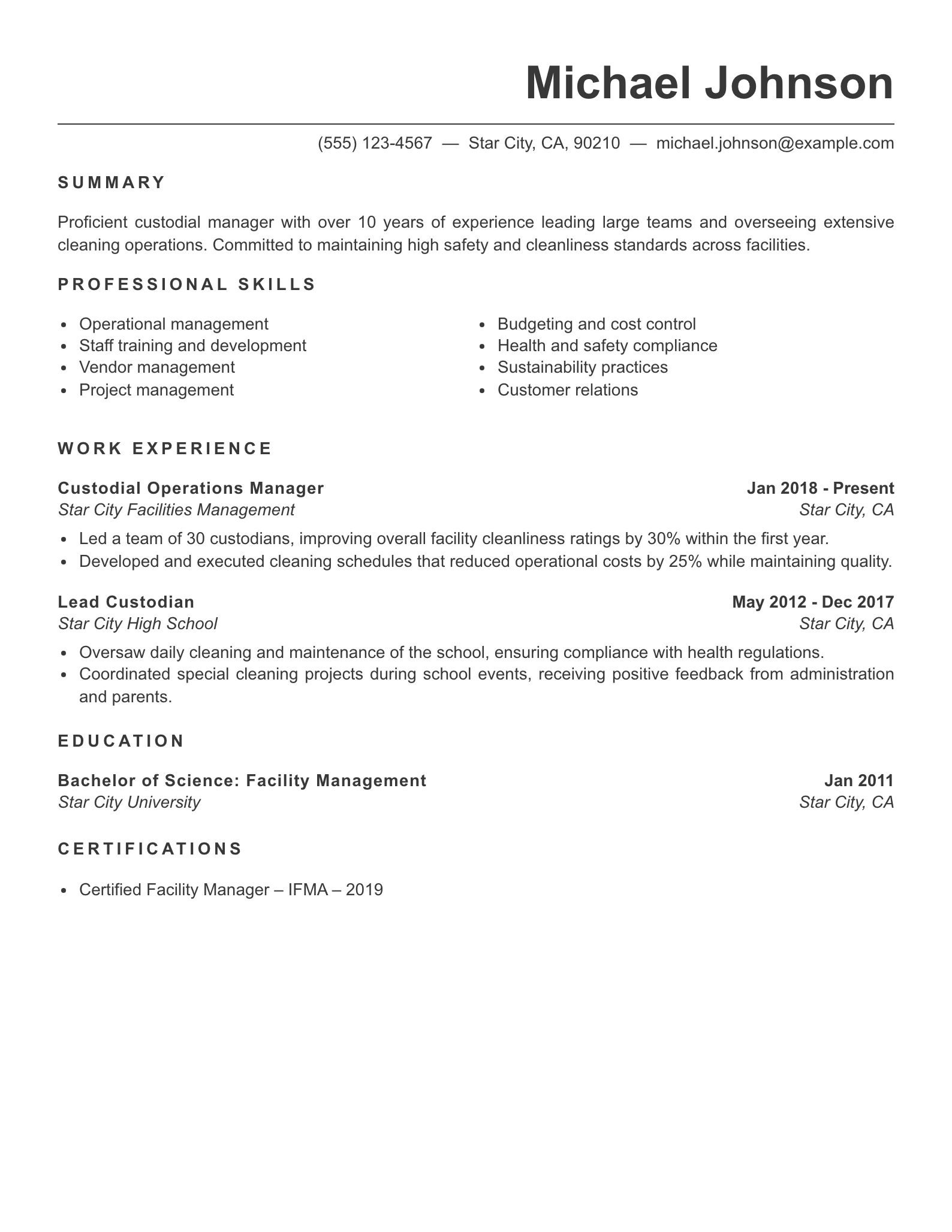 Senior Level Custodian Resume Example