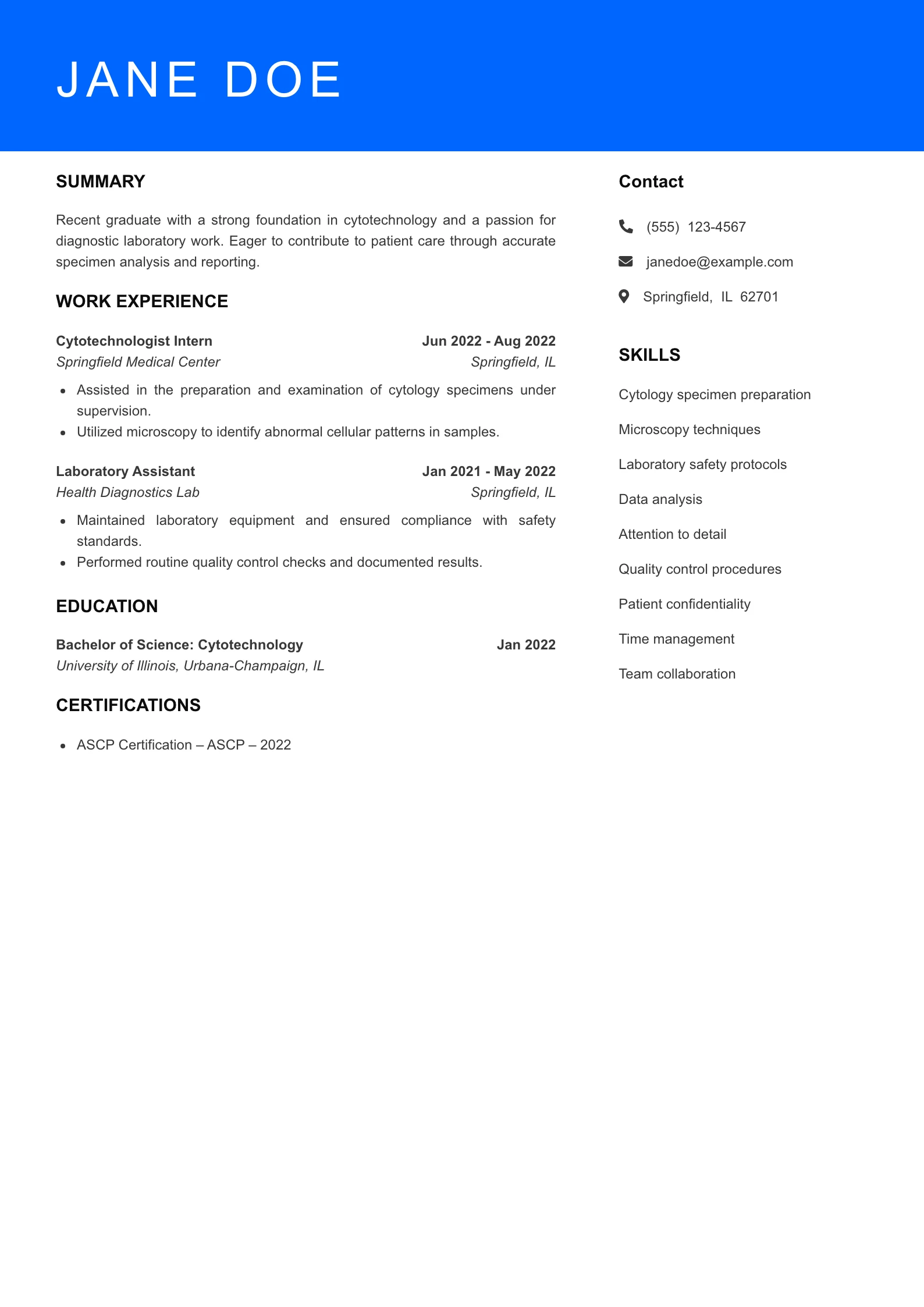 Entry Level Resume Preview