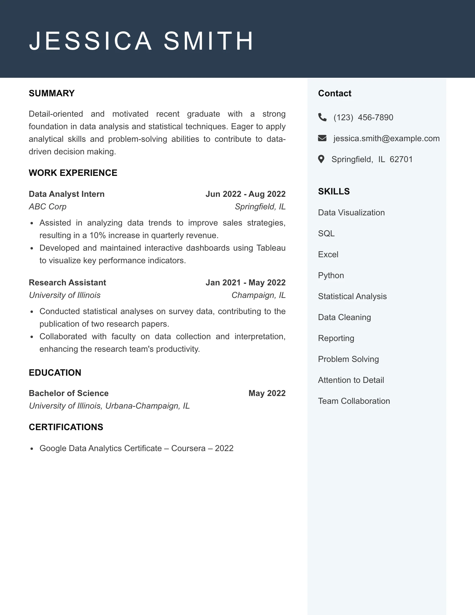 Entry Level Data Analyst Resume Example
