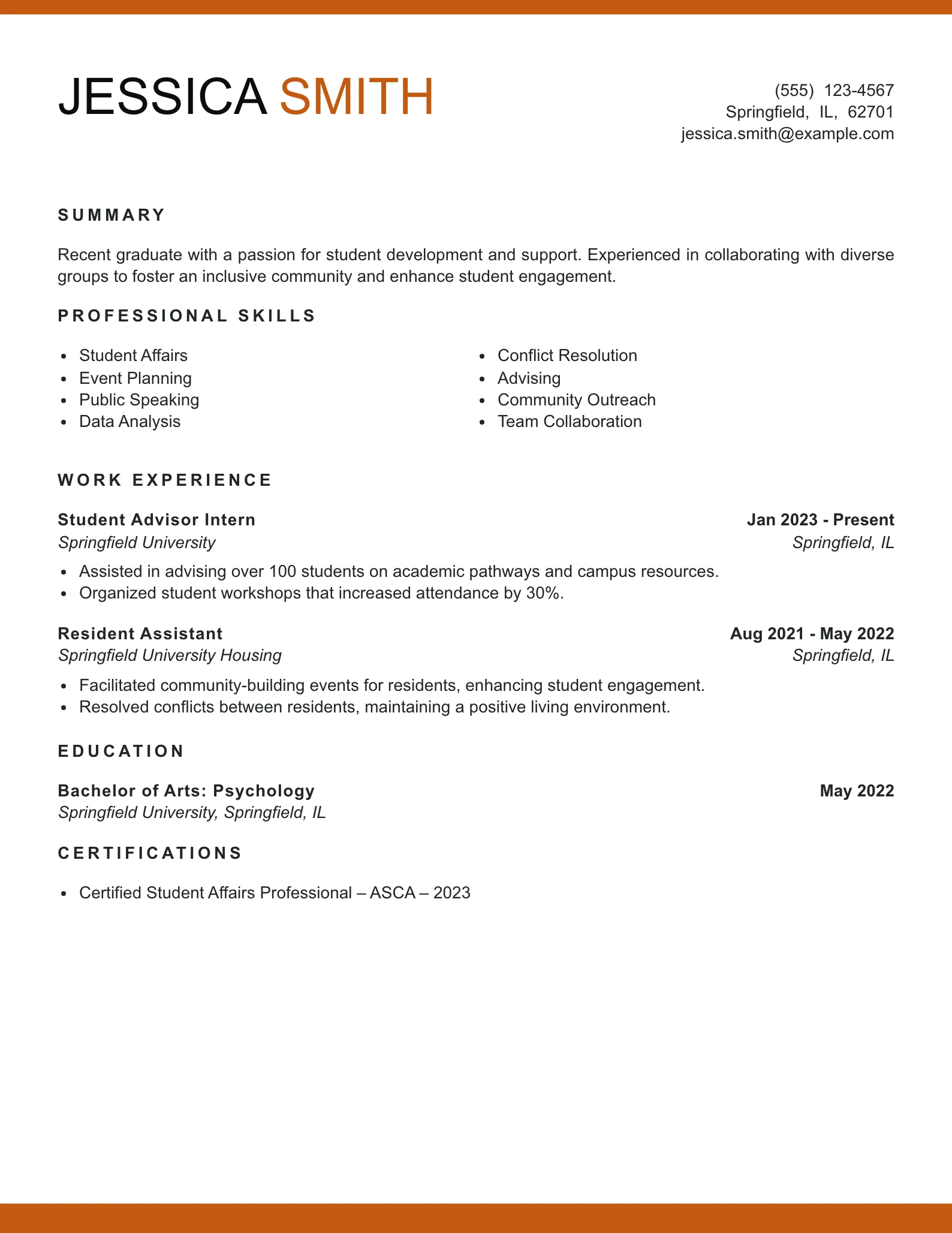 Entry Level Dean of Students Resume Example