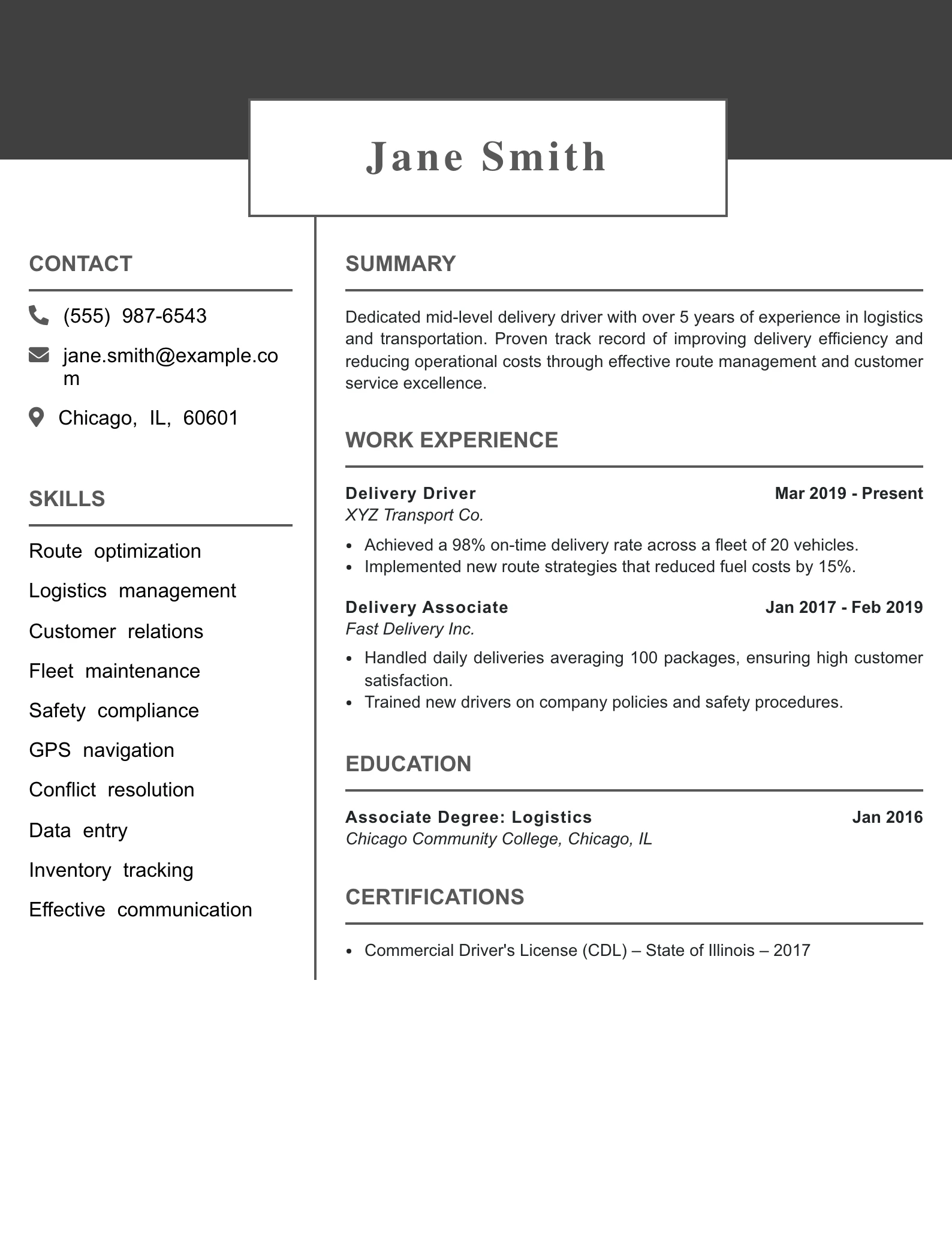 Mid Level Delivery Driver Resume Example