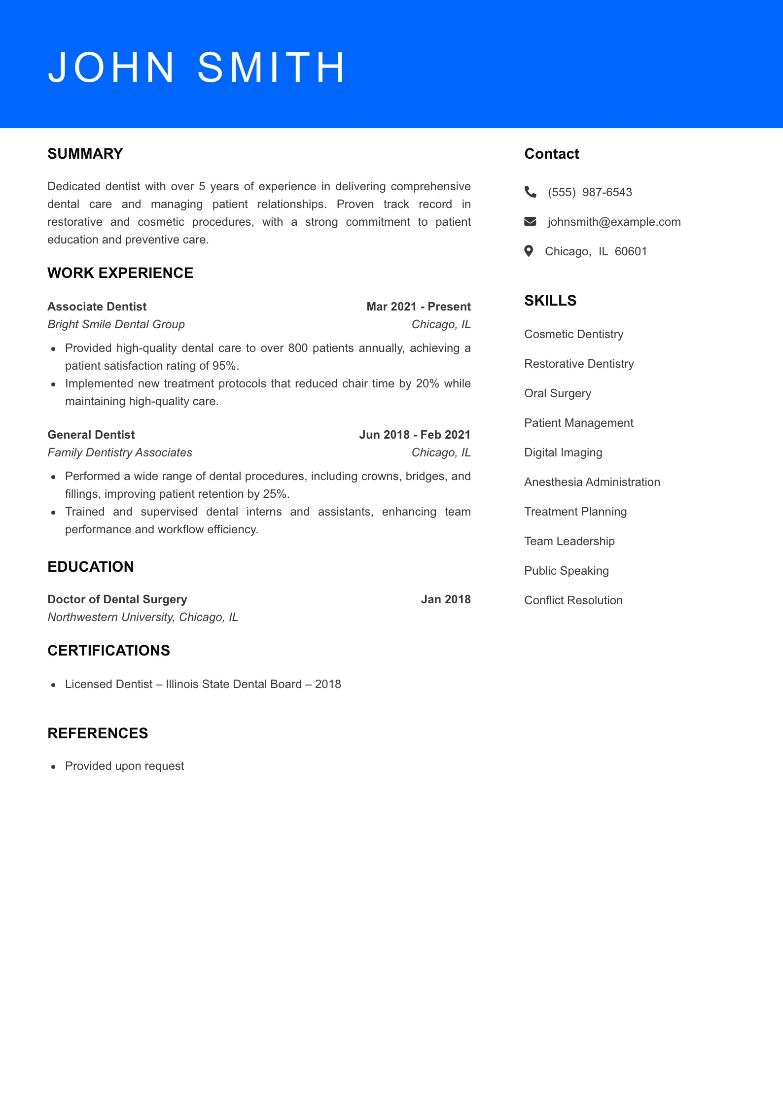 Mid Level Dentist Resume Sample