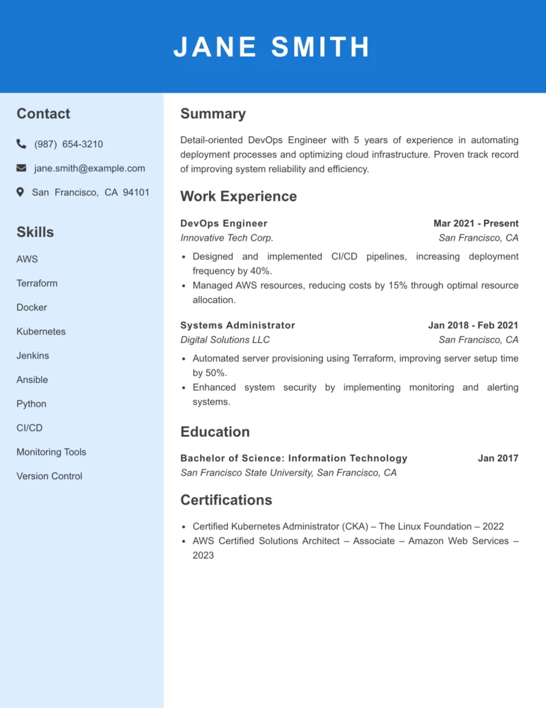Devops Engineer Resume Template