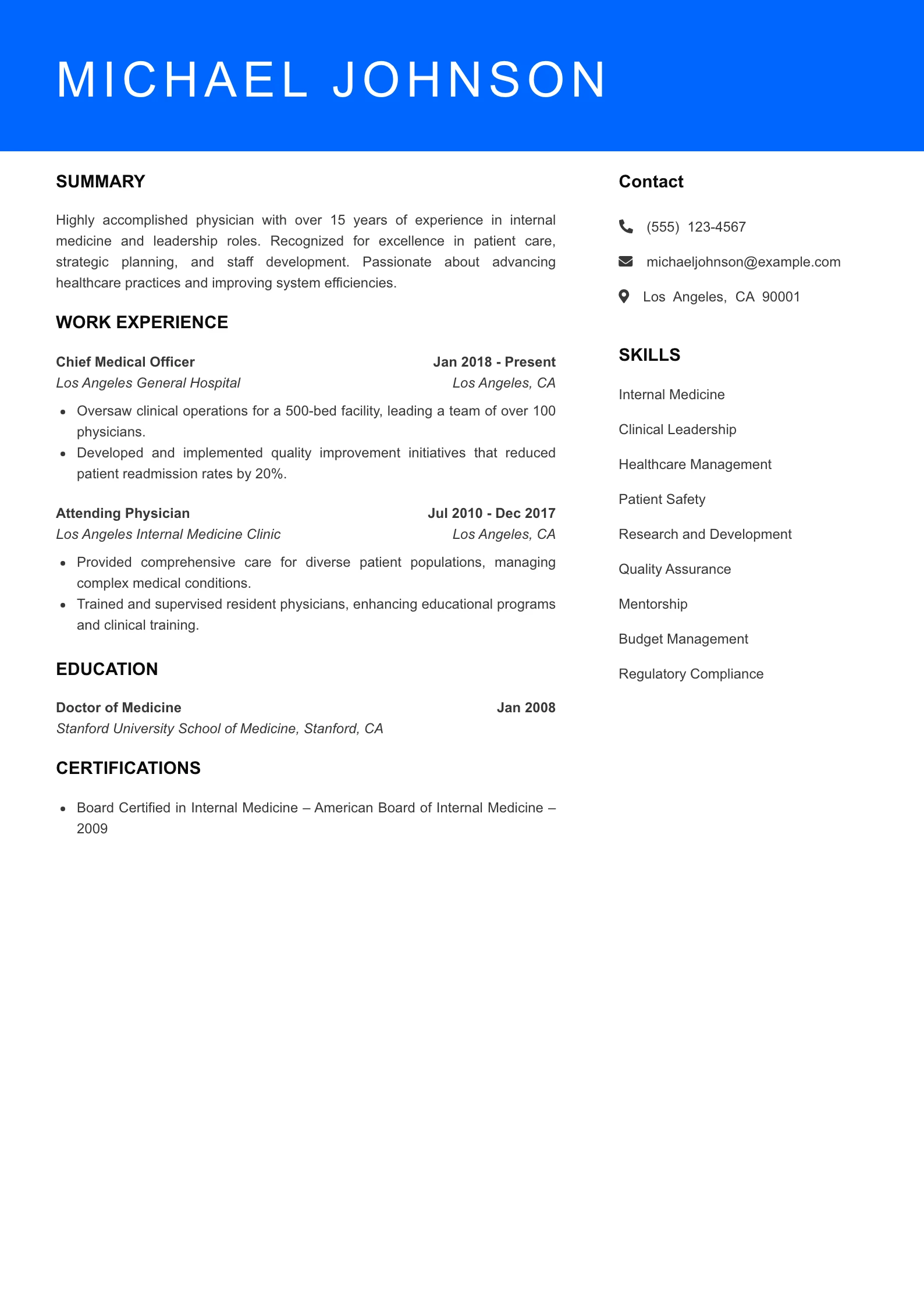 Senior Level Resume Preview