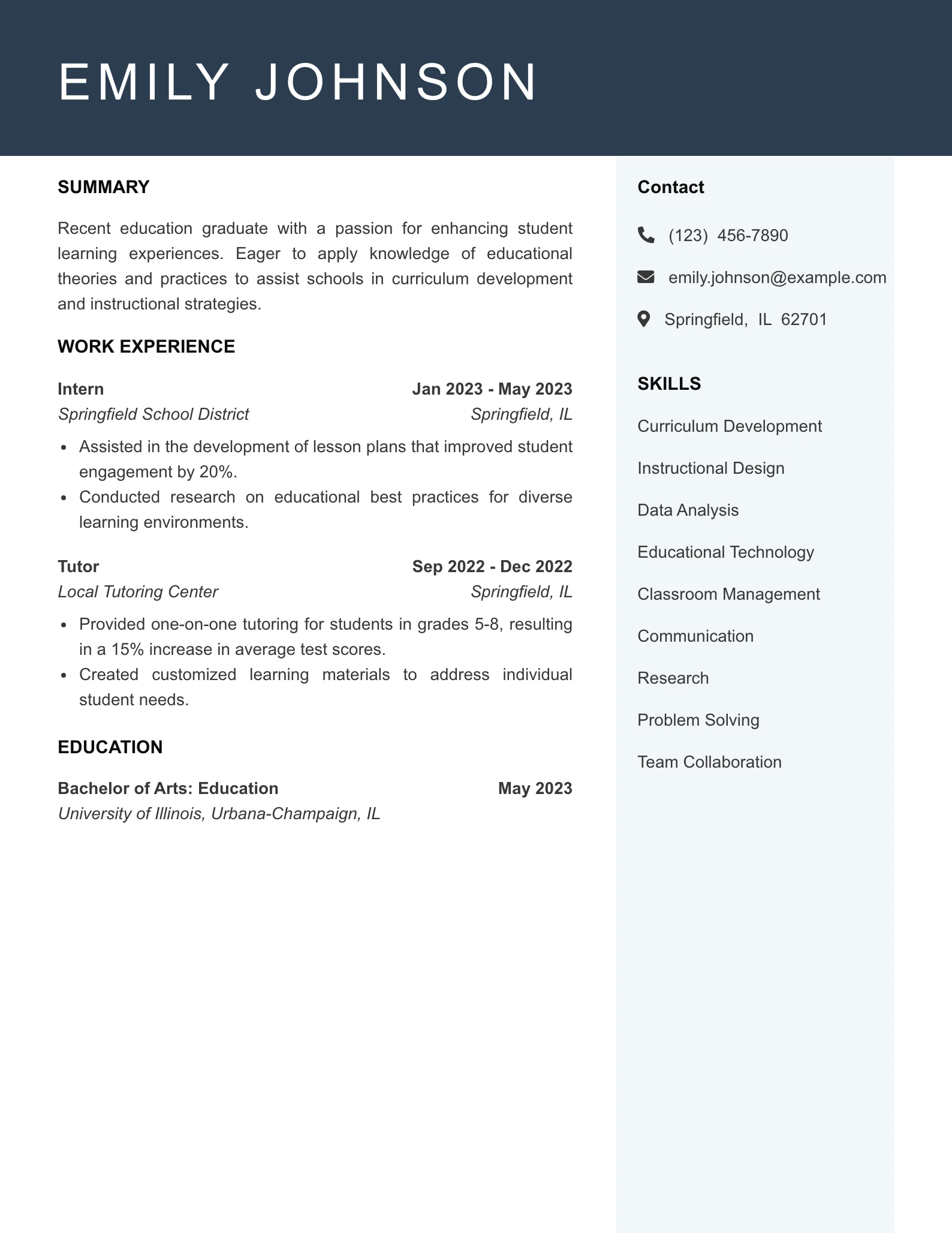 Entry Level Education Consultant Resume Example
