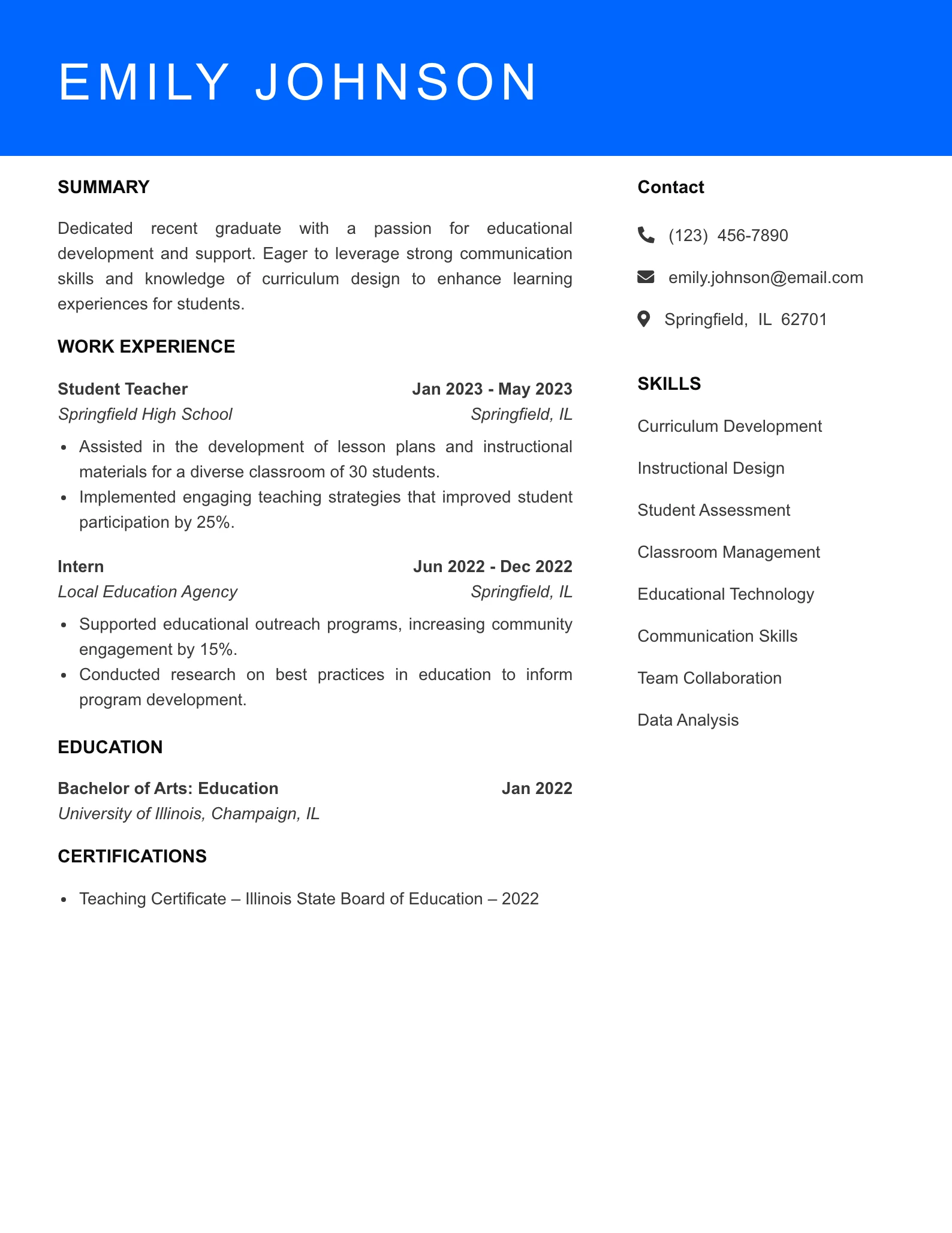 Selected Education Specialist Resume